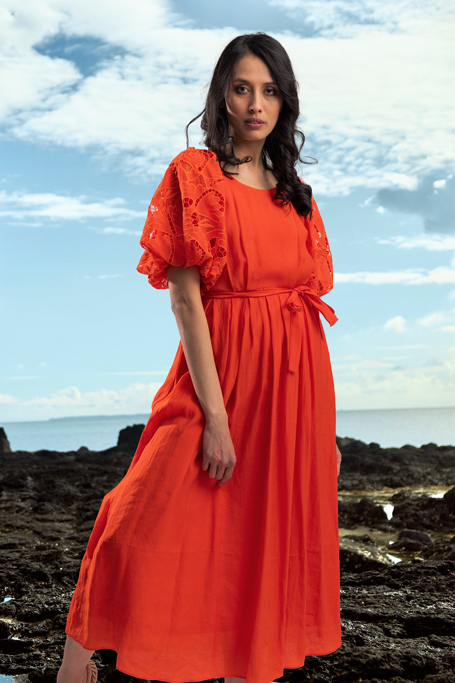 Hanalei Midi Lace Dress Orange