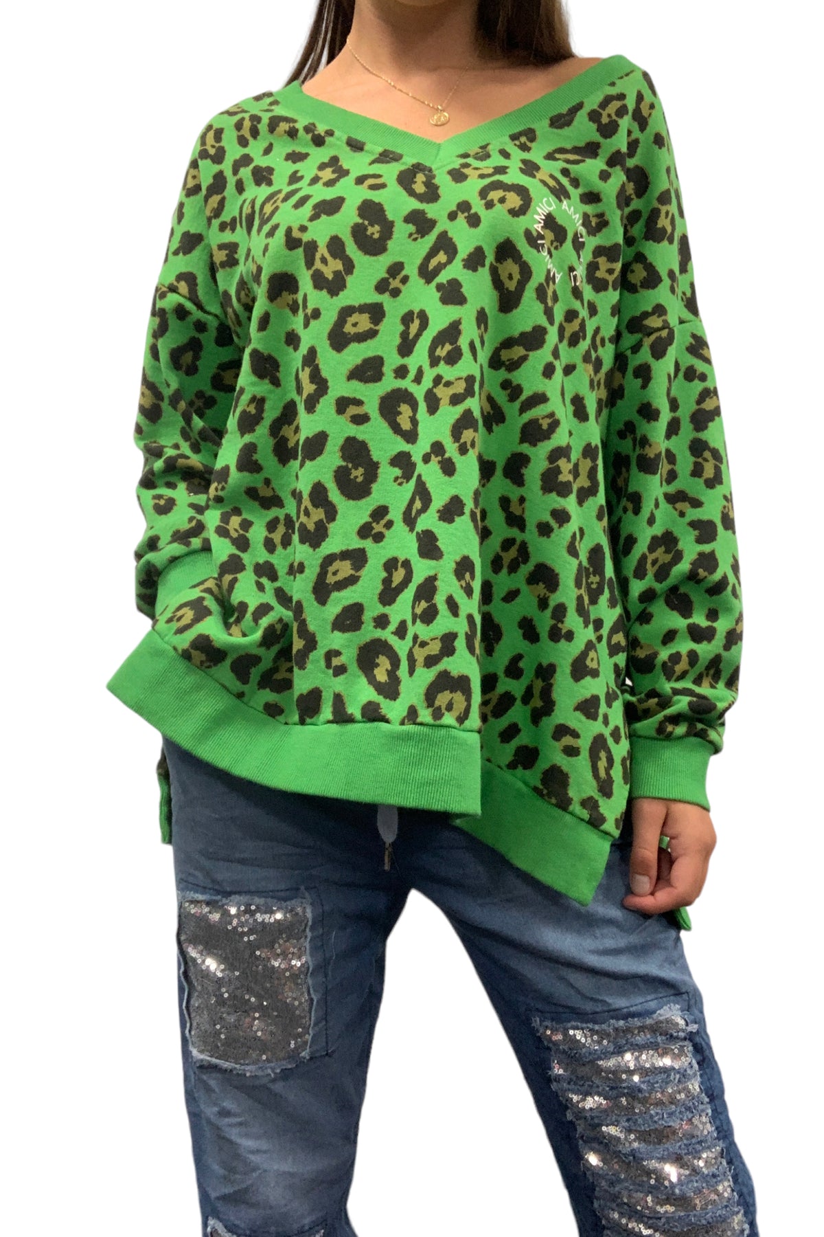 Animal V Neck Sweater Verde - PREORDER DELIVERY EARLY MAY