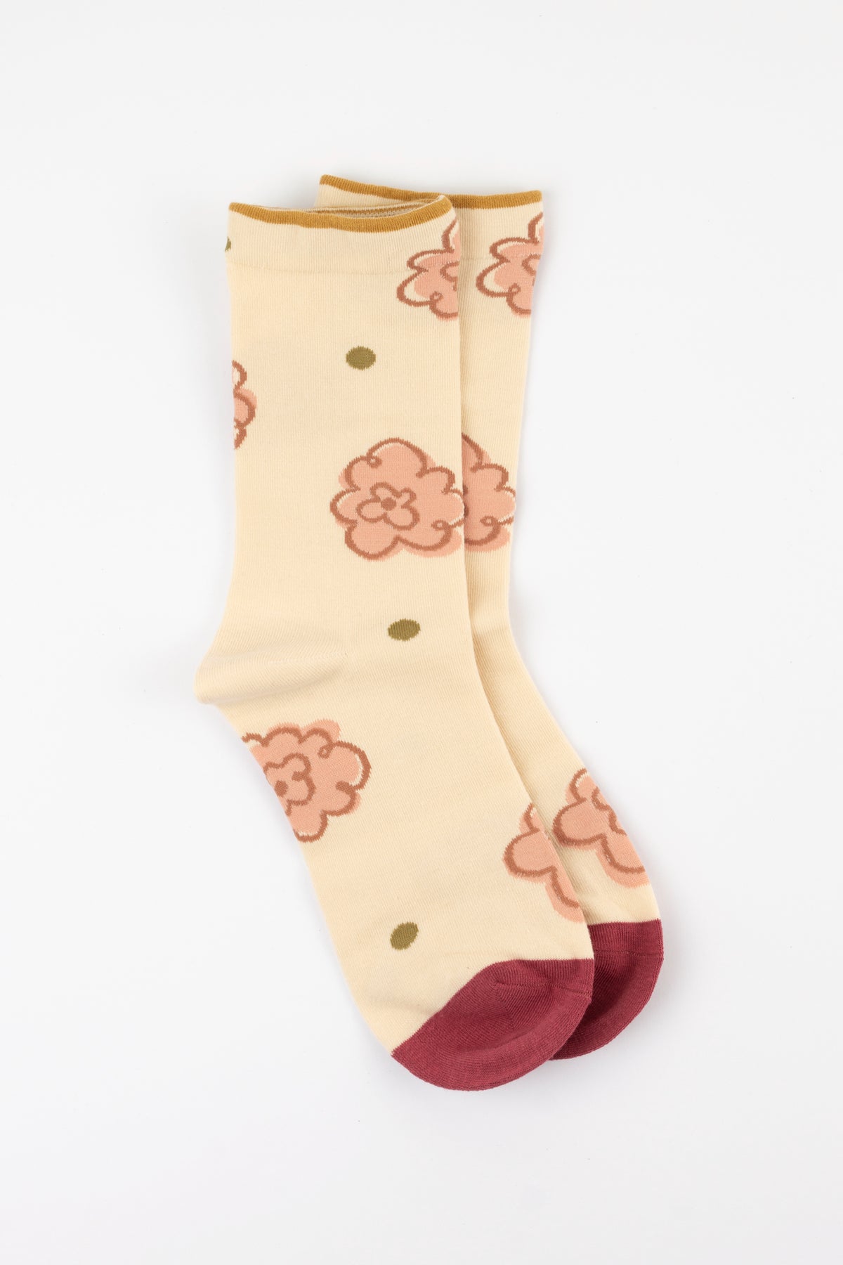 Cream With Pink Bloom Flowers Socks
