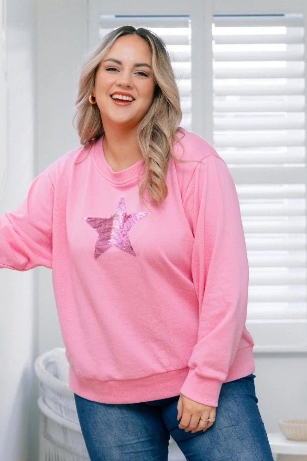 Sequin Cotton Sweater Blush