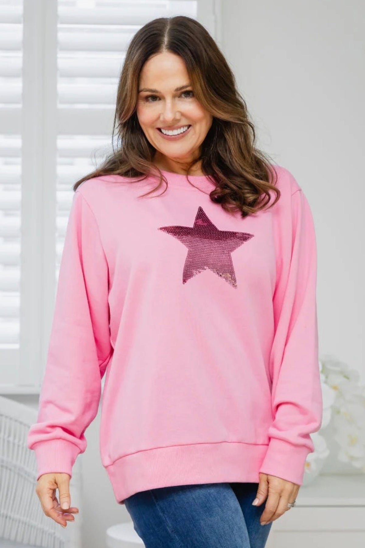 Sequin Cotton Sweater Blush