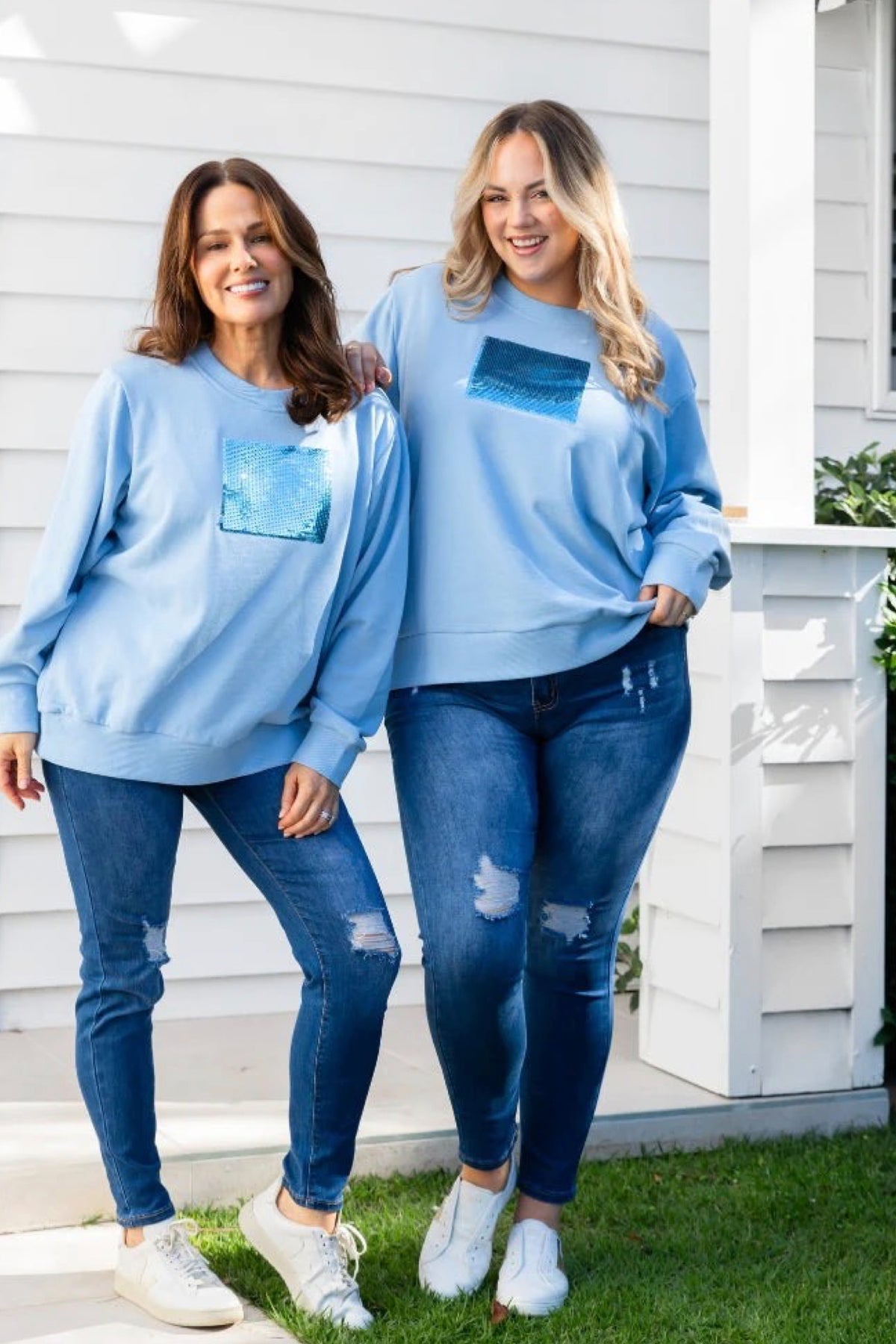 Sequin Cotton Sweater Sky