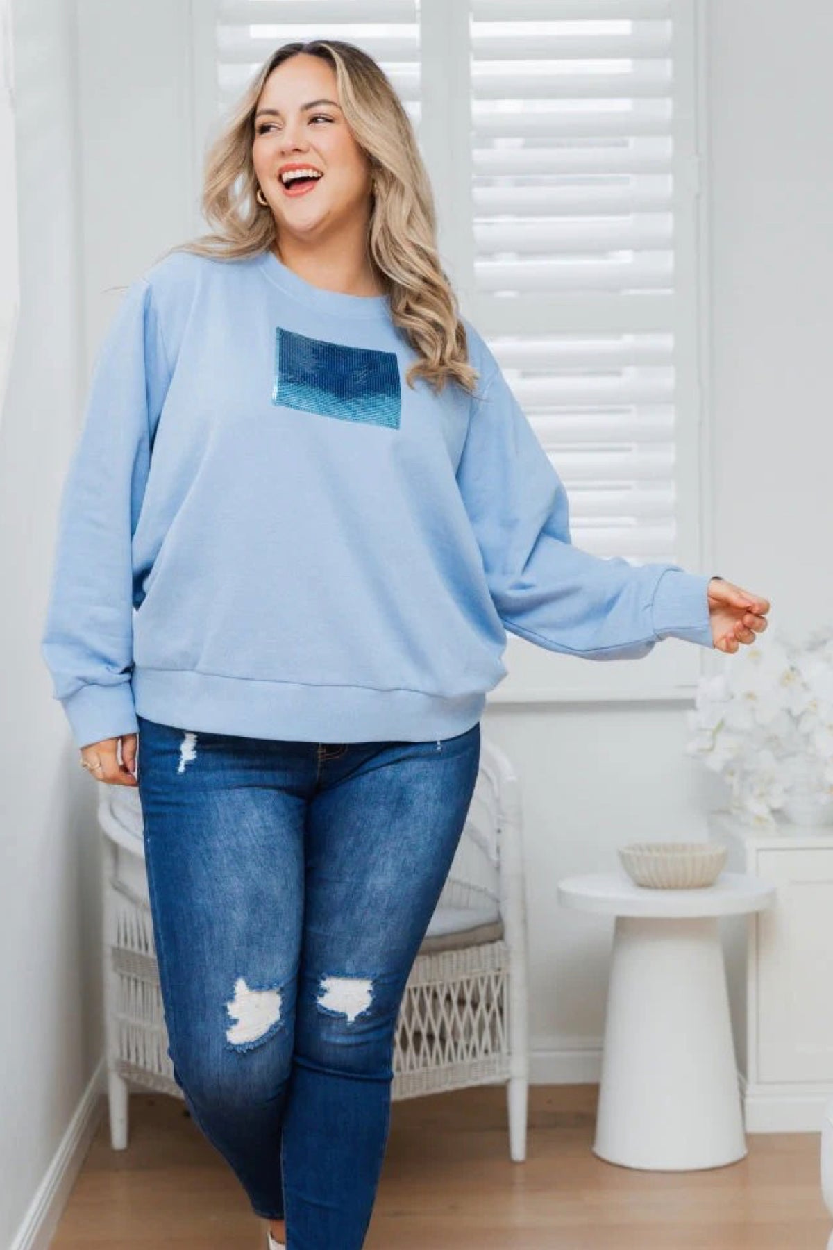 Sequin Cotton Sweater Sky