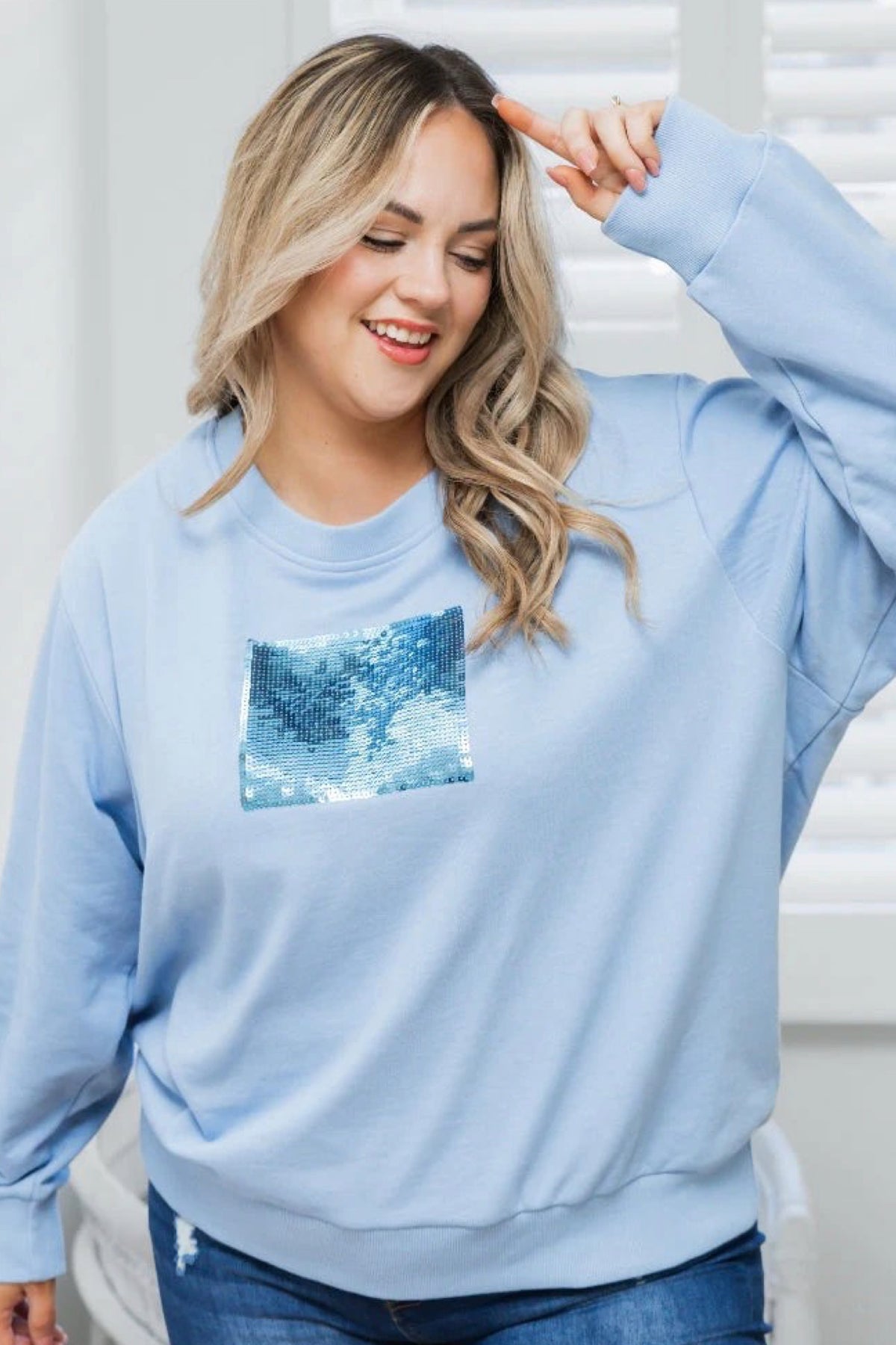 Sequin Cotton Sweater Sky
