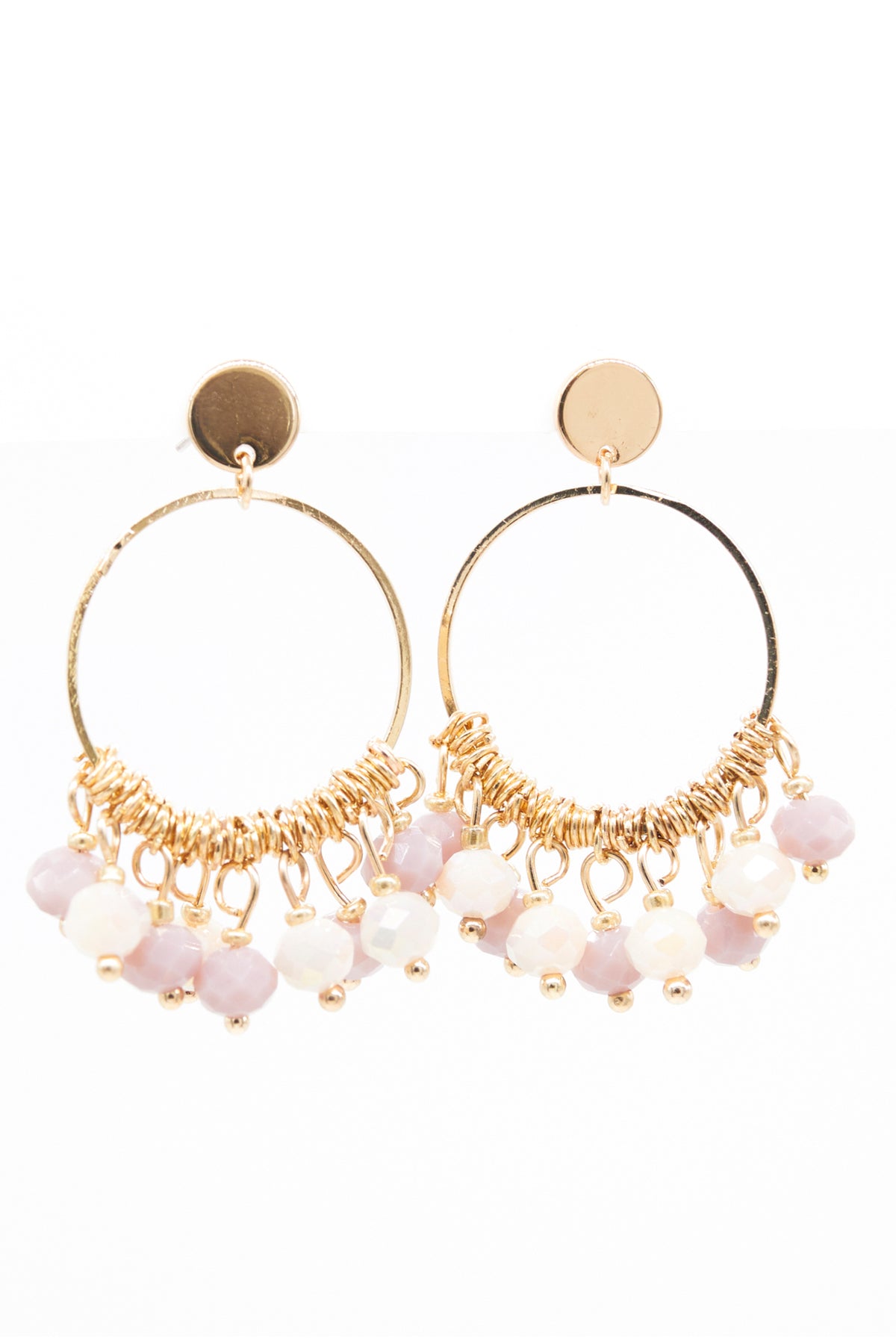 Gold Hoop Earrings With Lilac Beads
