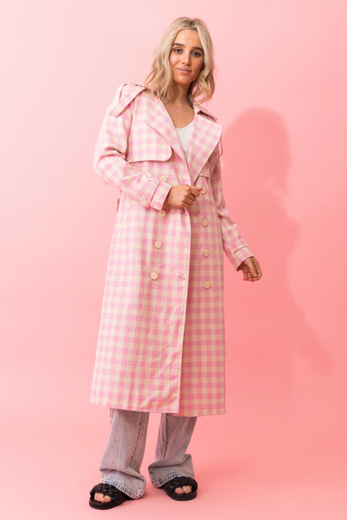 Jazzy Trench Coat Pink Check