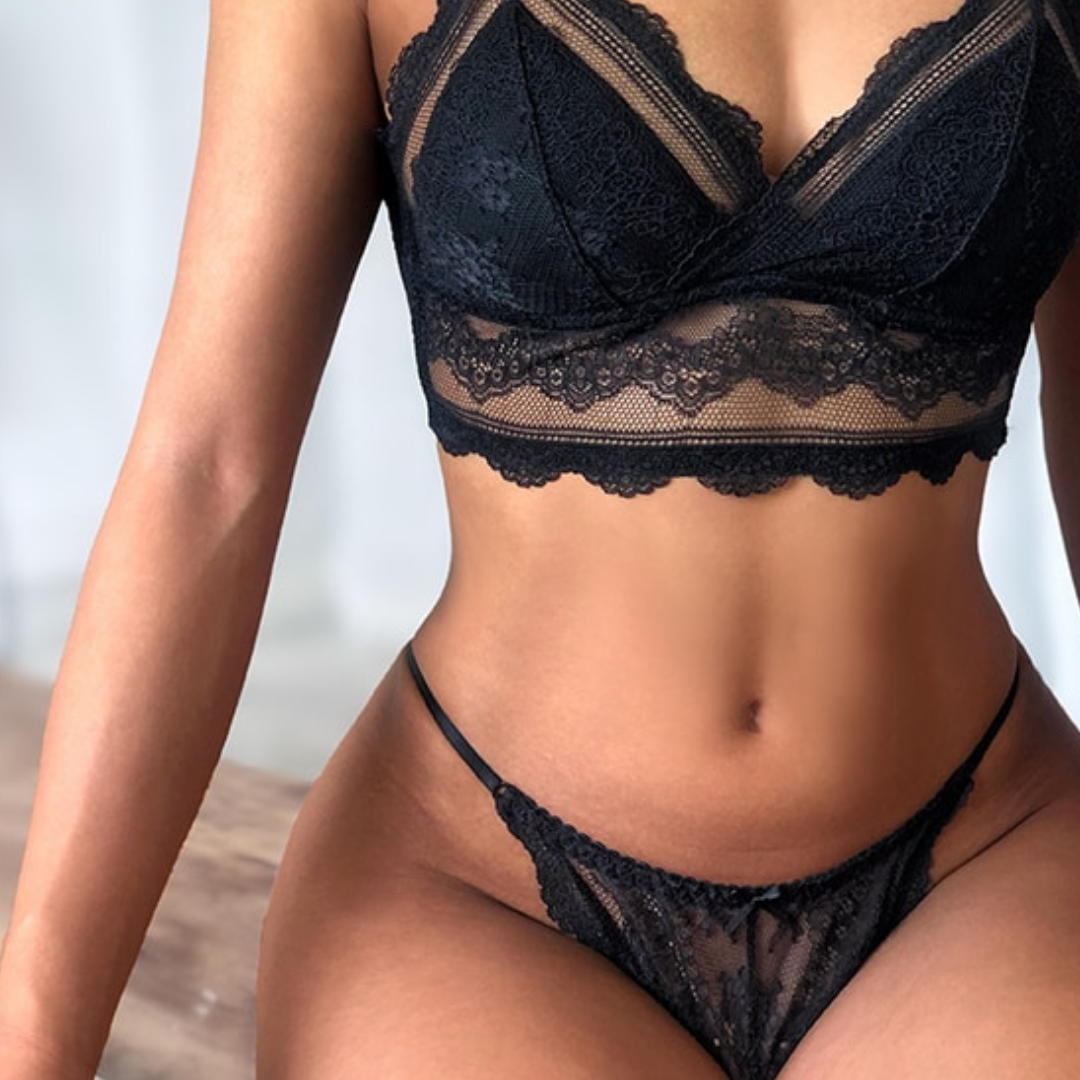 Backless Bralette & Knicker Set  Black