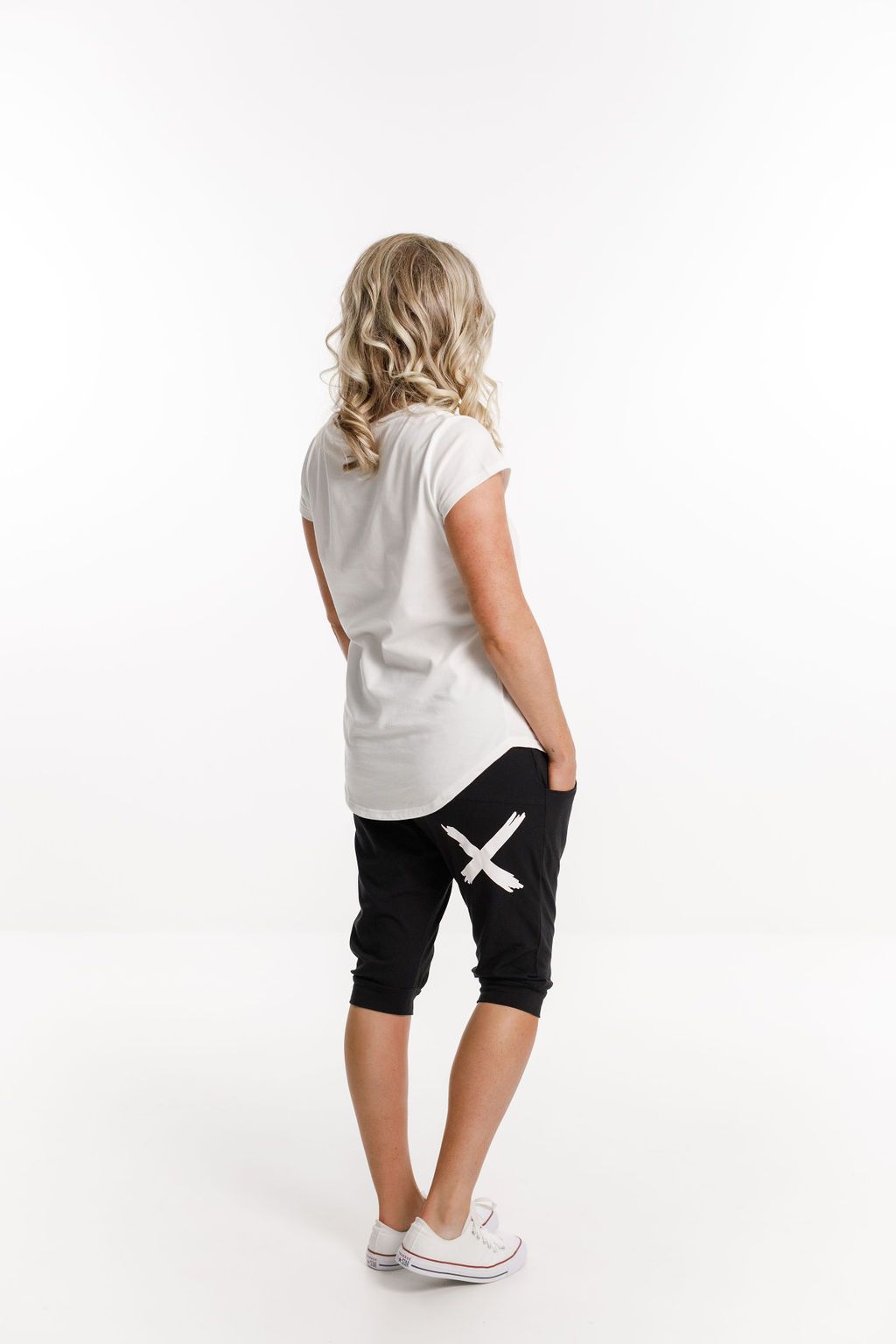 3 4 Apartment Pants Black With White X Print Mint Boutique LTD