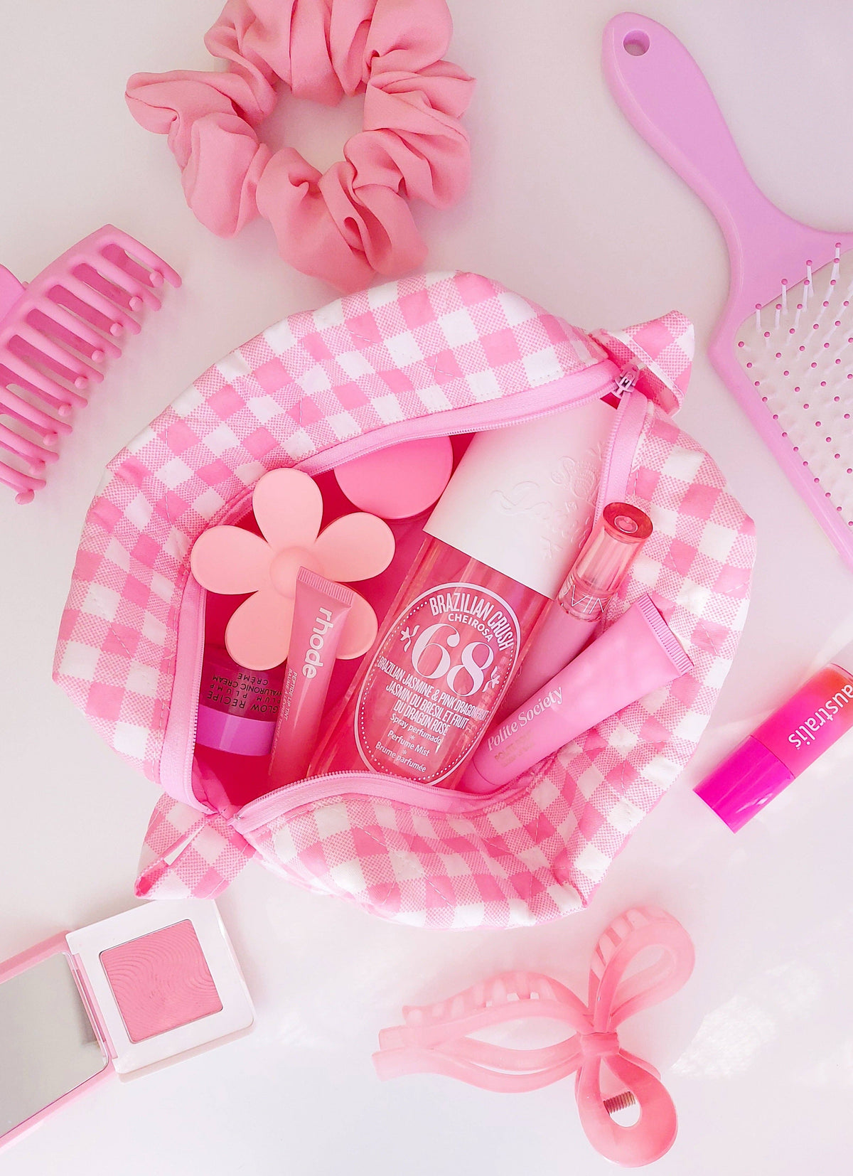 Quilted Makeup Bag Pink Gingham