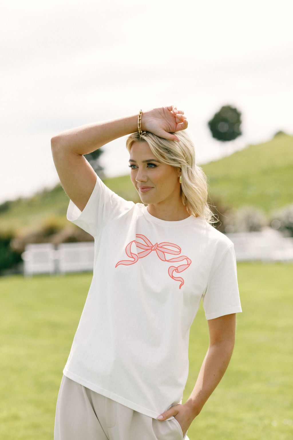 Chris Tee White with Blossom Berry Bow- PREORDER DELIVERY END AUGUST