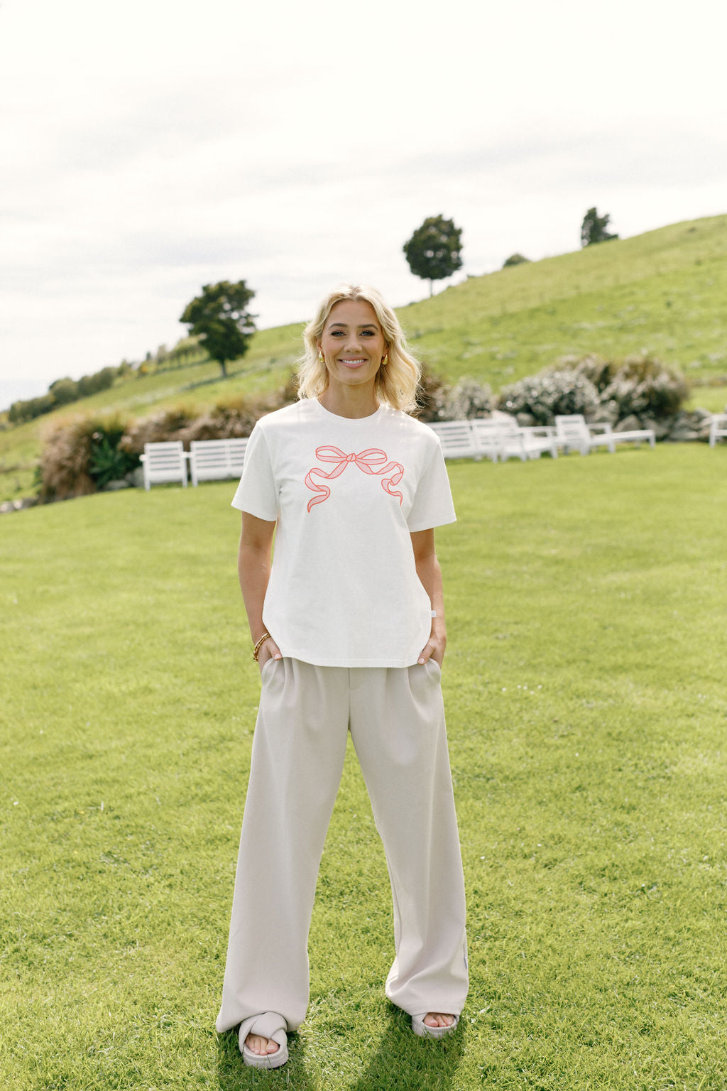 Chris Tee White with Blossom Berry Bow- PREORDER DELIVERY END AUGUST