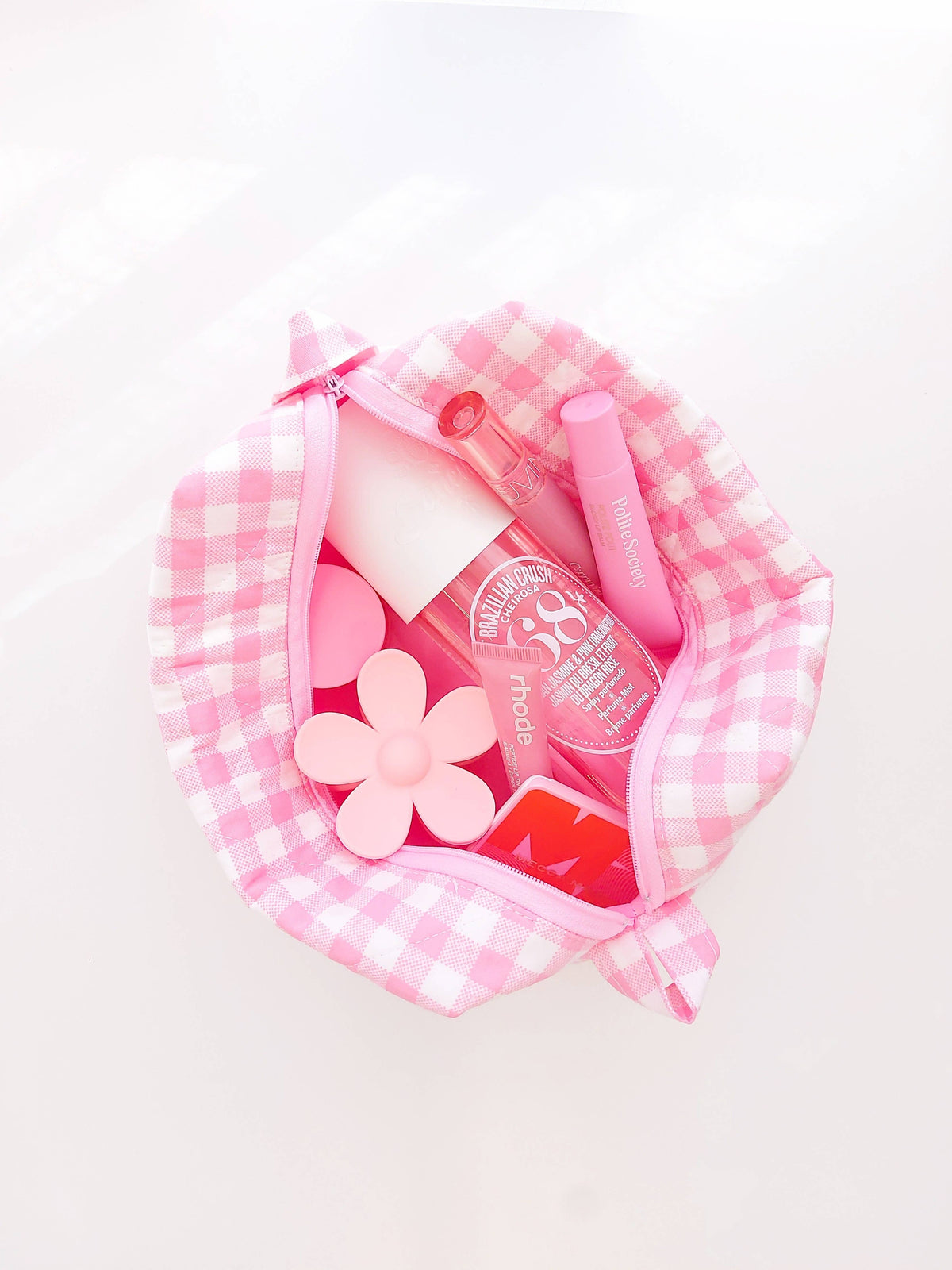 Quilted Makeup Bag Pink Gingham