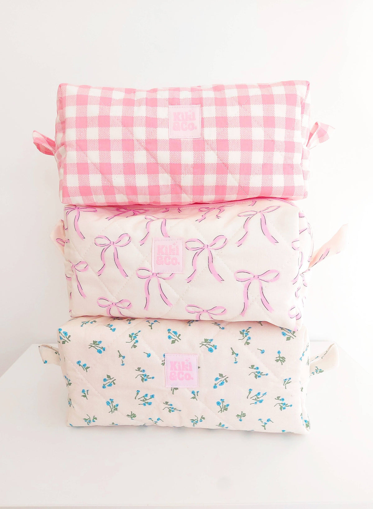 Quilted Makeup Bag Pink Gingham