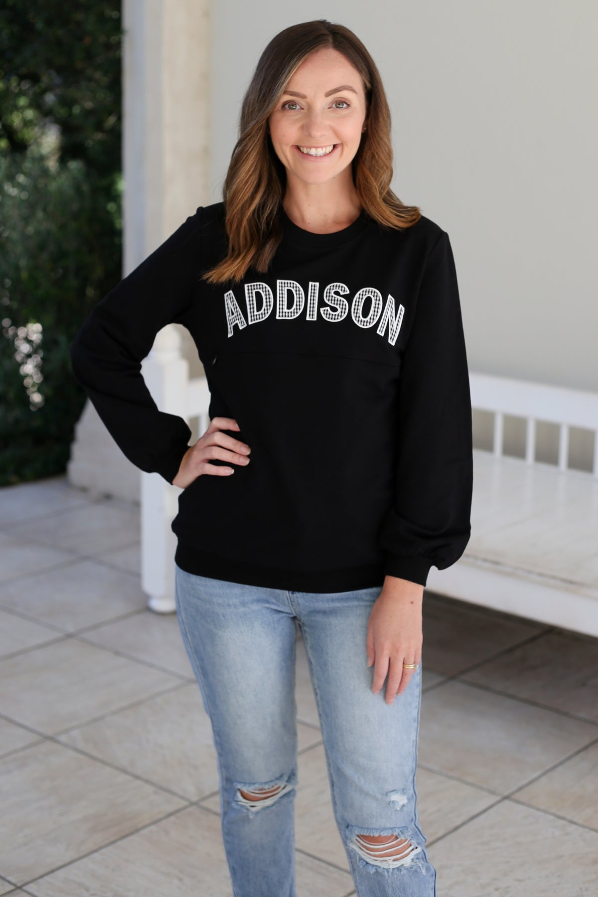 Addison Sweatshirt Black With Gingham