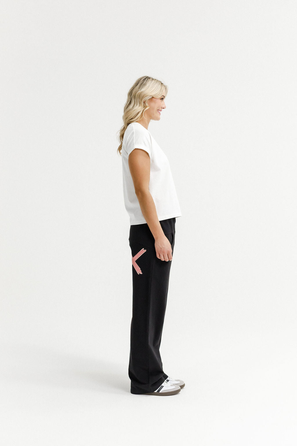 Avenue Pants Black With Coral Stripe X