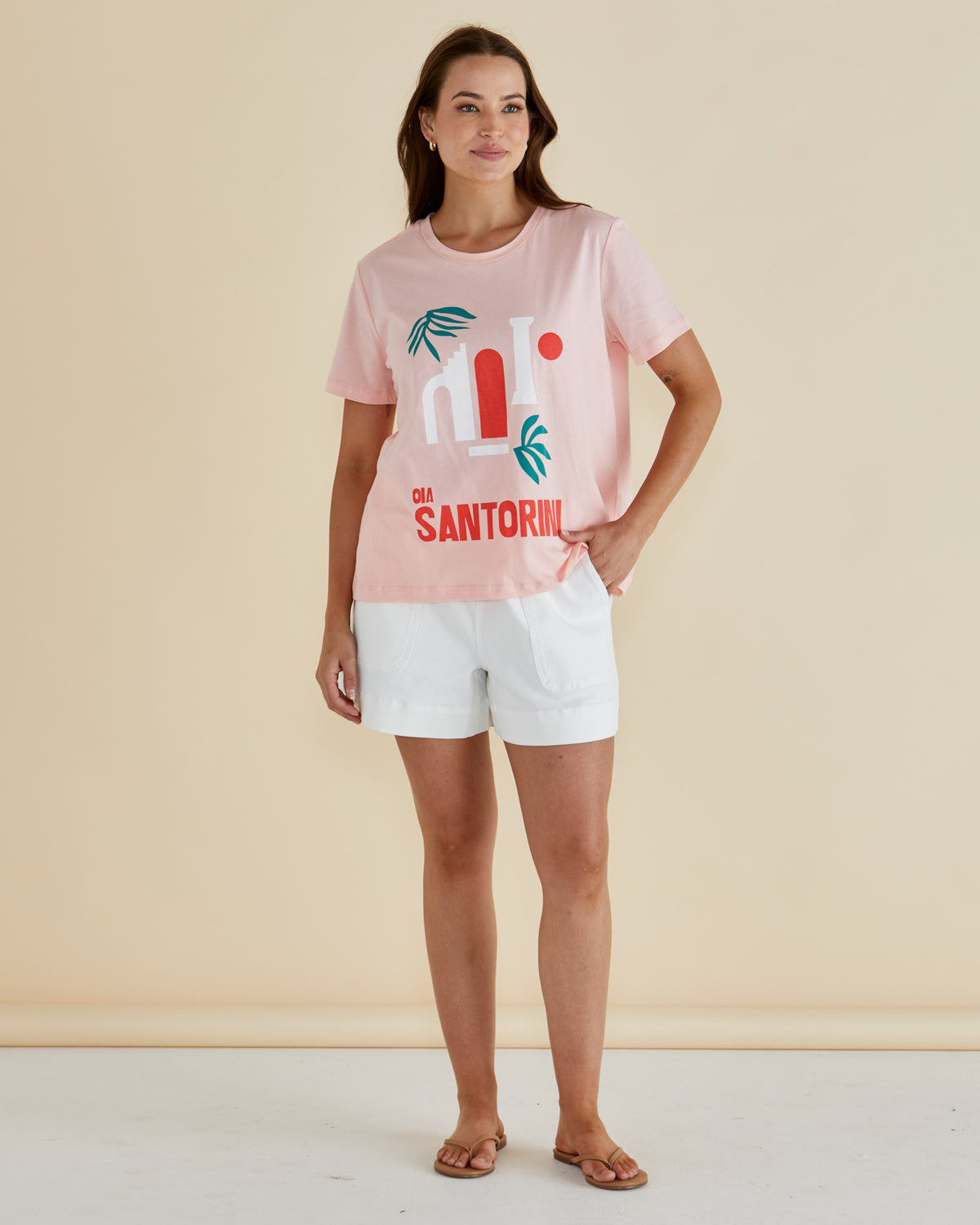Ellia Crew Tee Santorini Print Pink