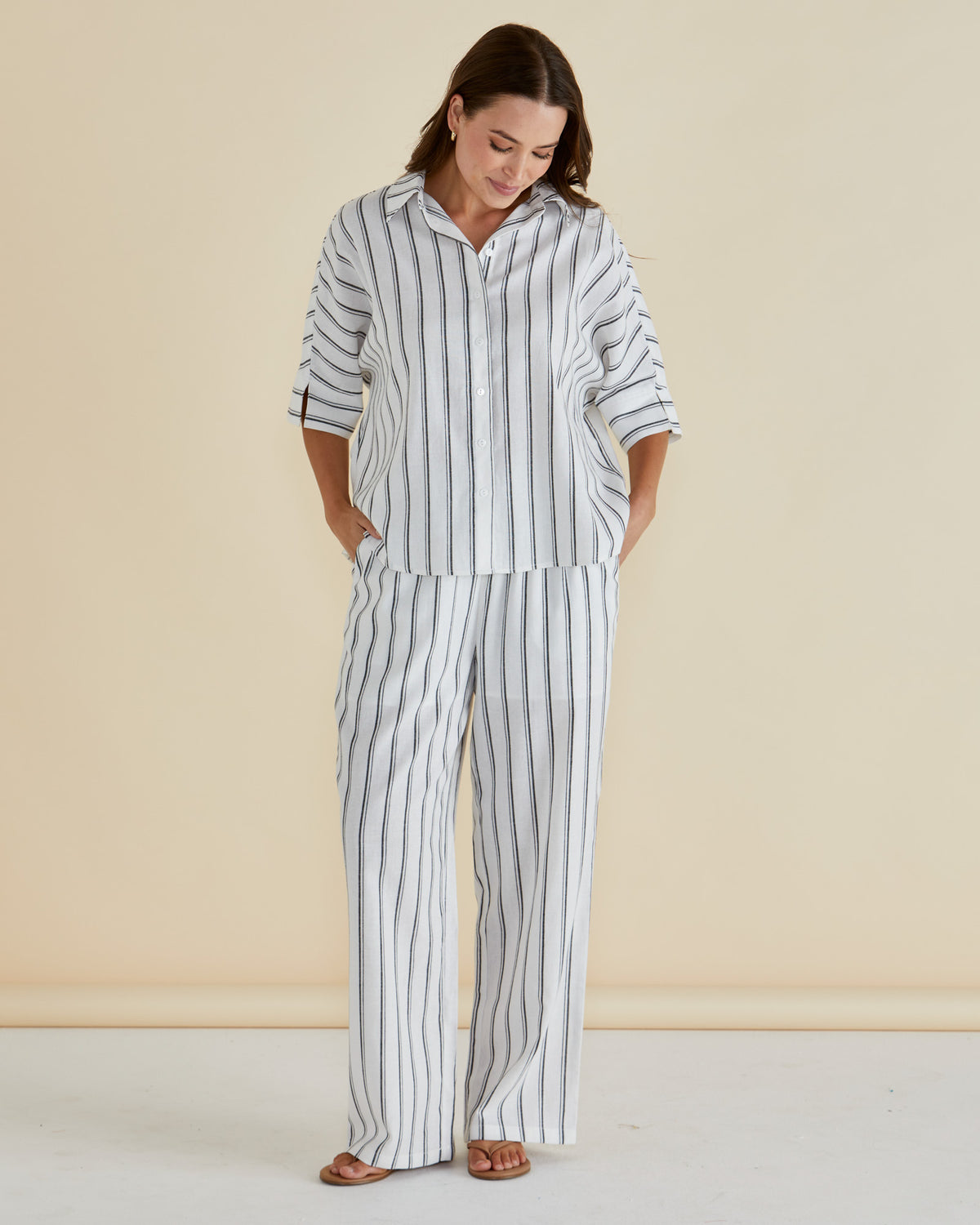 Lynwood Linen Shirt Black White Stripe