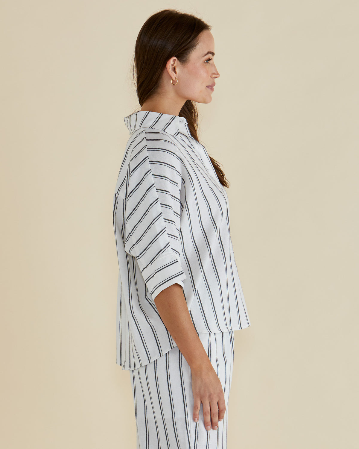 Lynwood Linen Shirt Black White Stripe