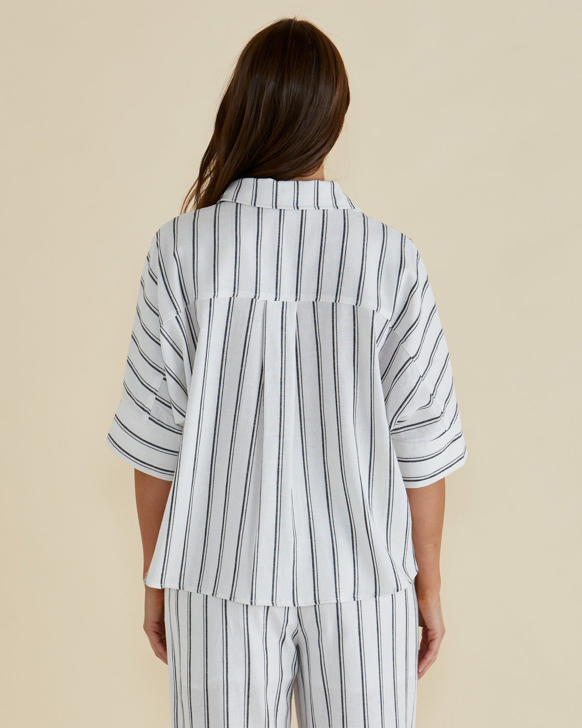 Lynwood Linen Shirt Black White Stripe