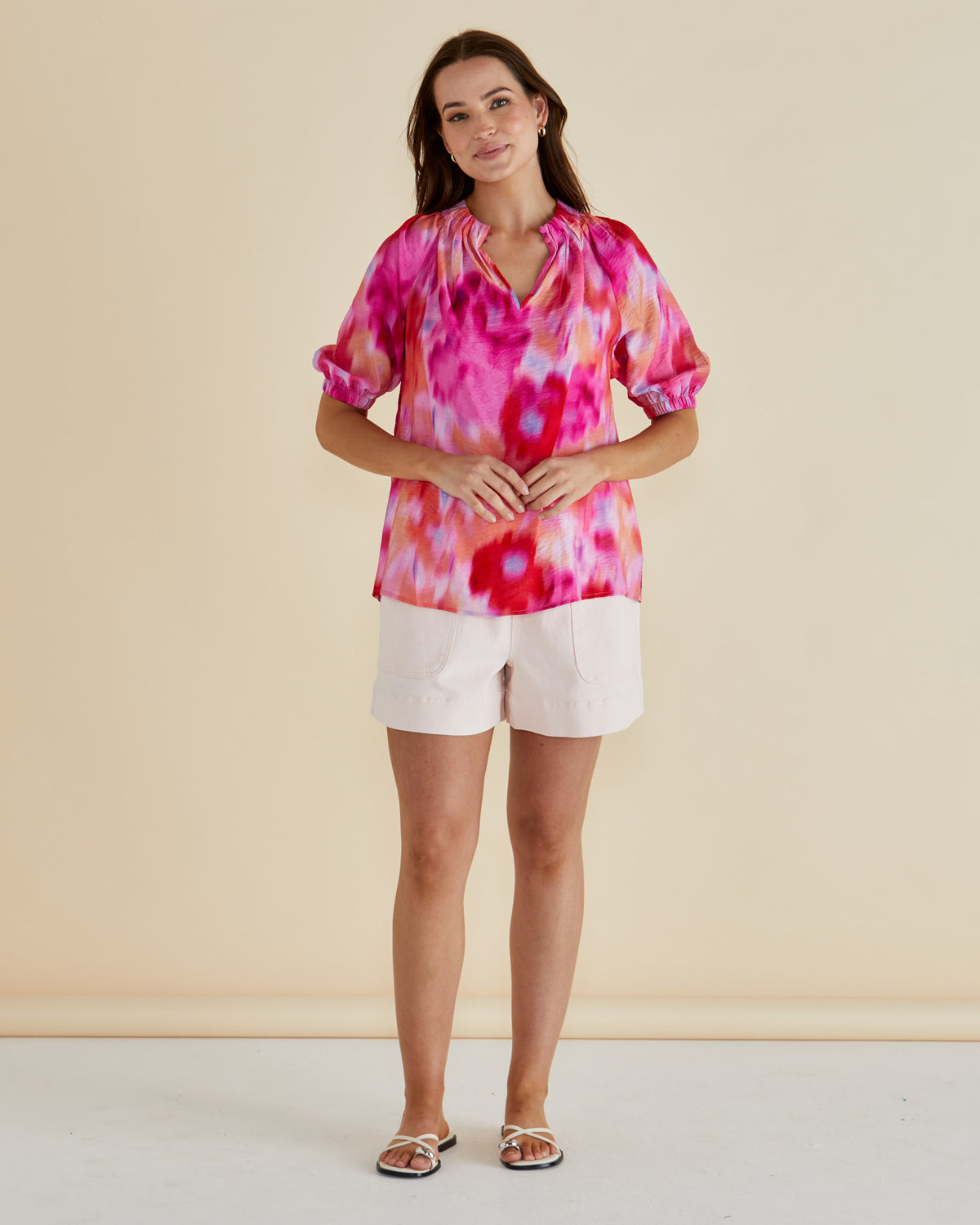 Joanne Blouse Floral Abstract Print Pink