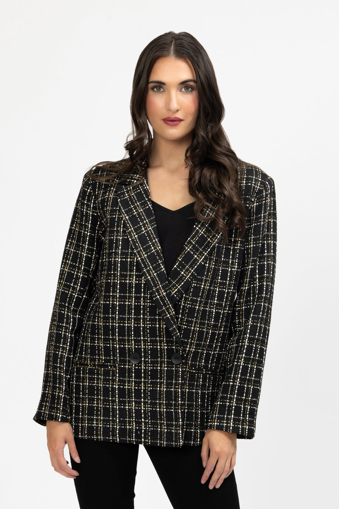 Dylan Blazer Black Gold Lurex Check