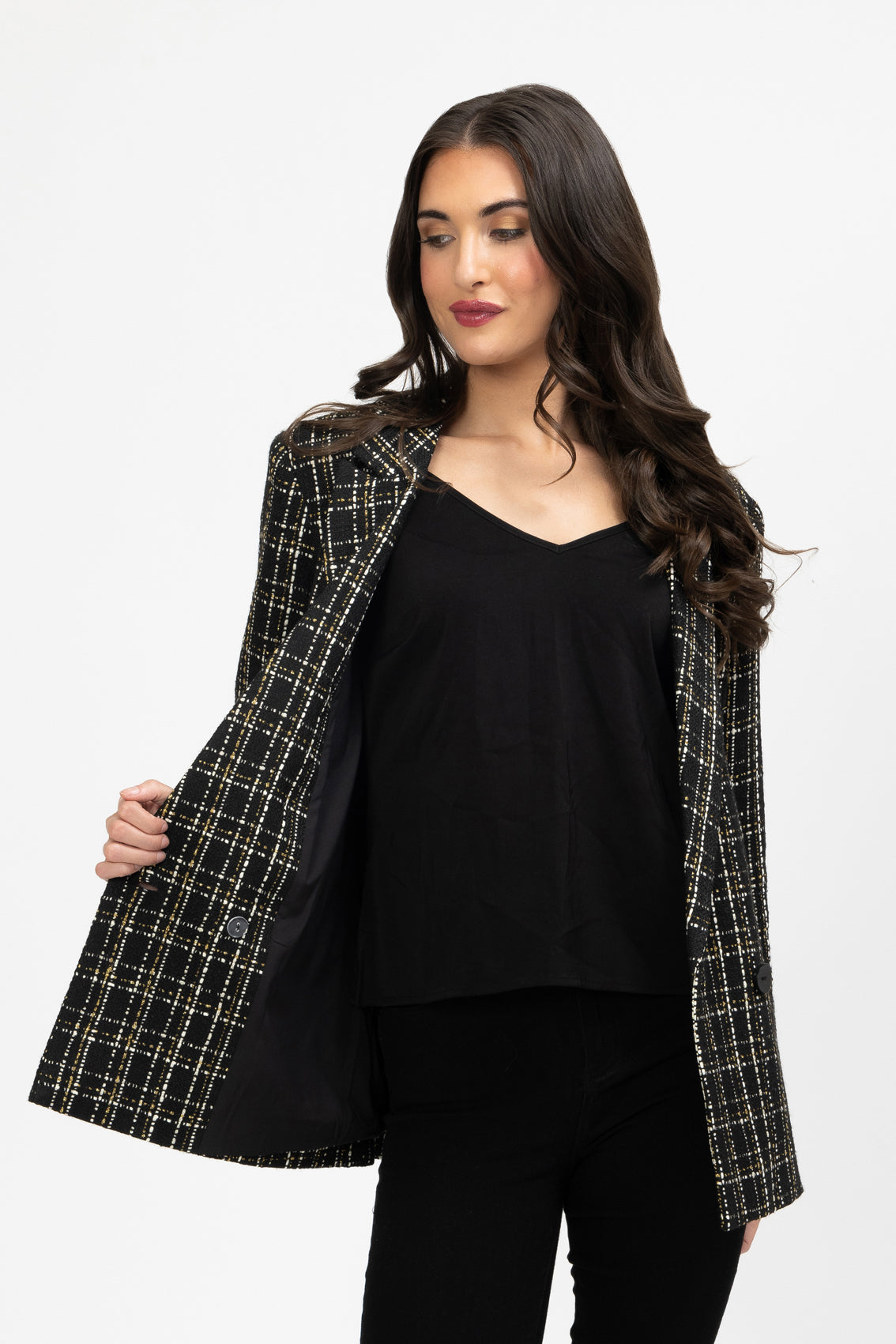 Dylan Blazer Black Gold Lurex Check