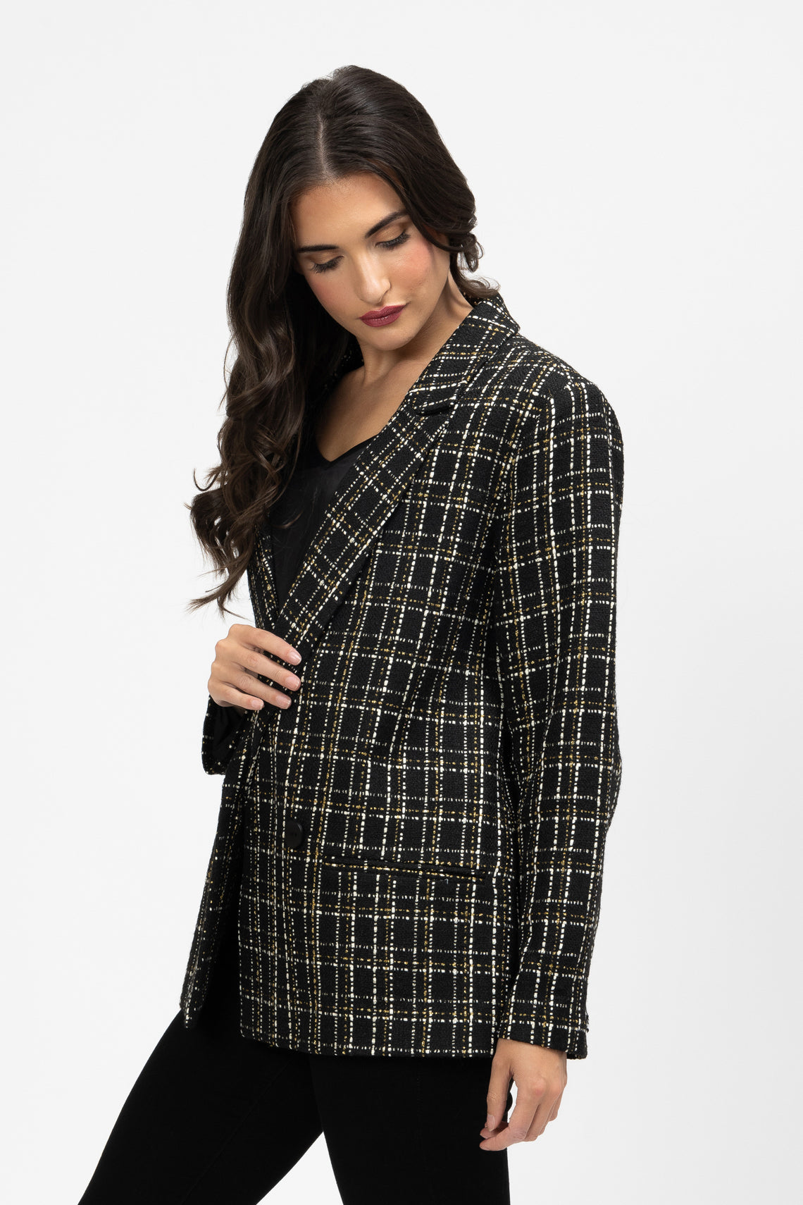 Dylan Blazer Black Gold Lurex Check