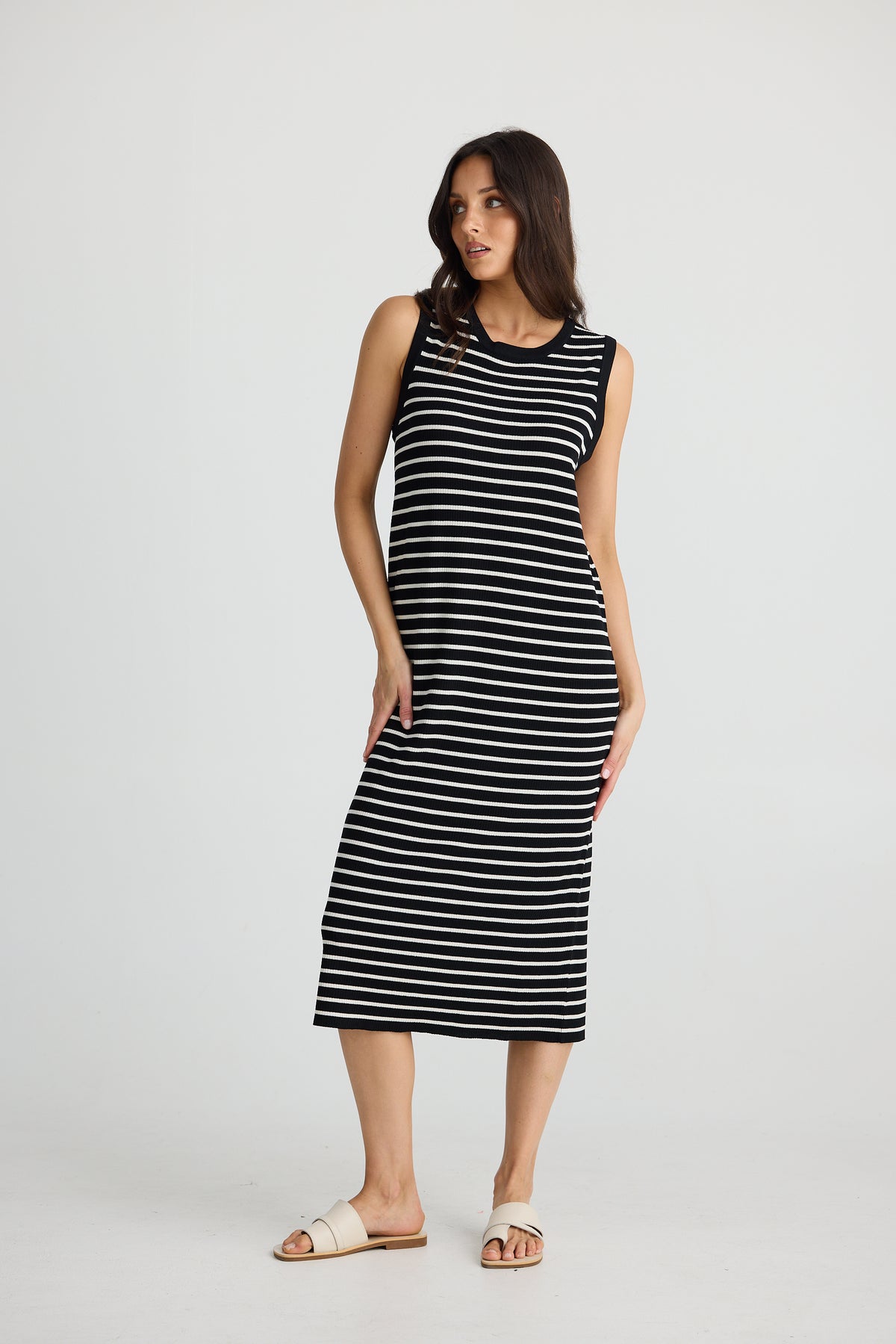 Squad Dress Black With Ecru Stripe