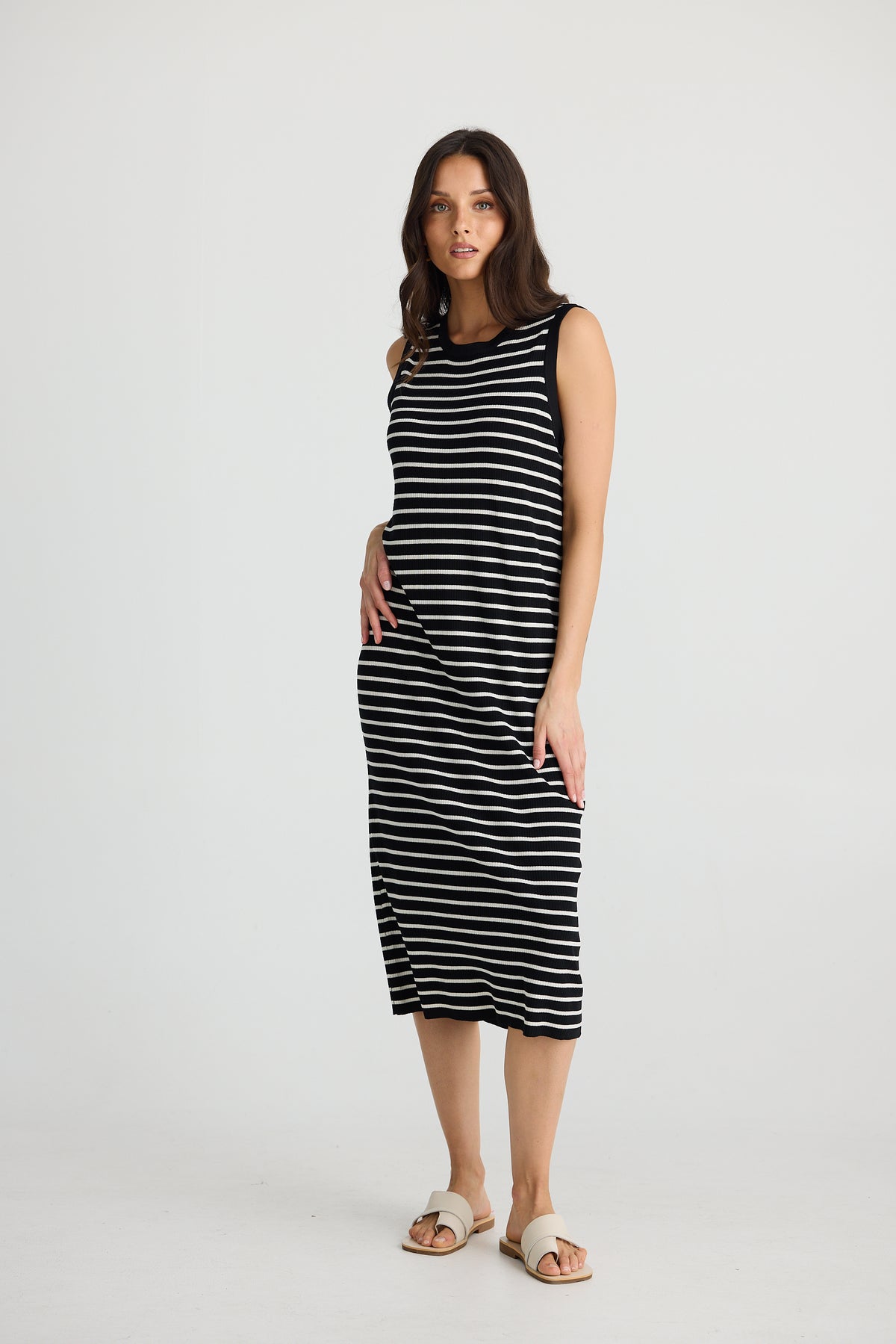 Squad Dress Black With Ecru Stripe