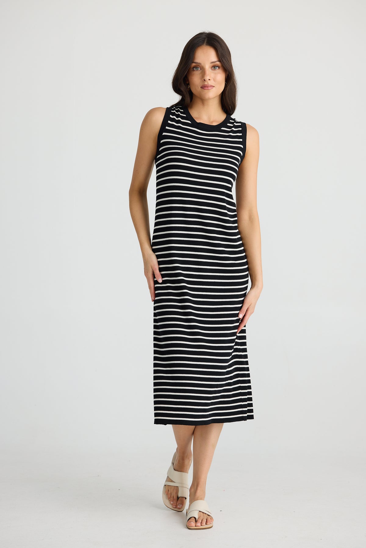 Squad Dress Black With Ecru Stripe