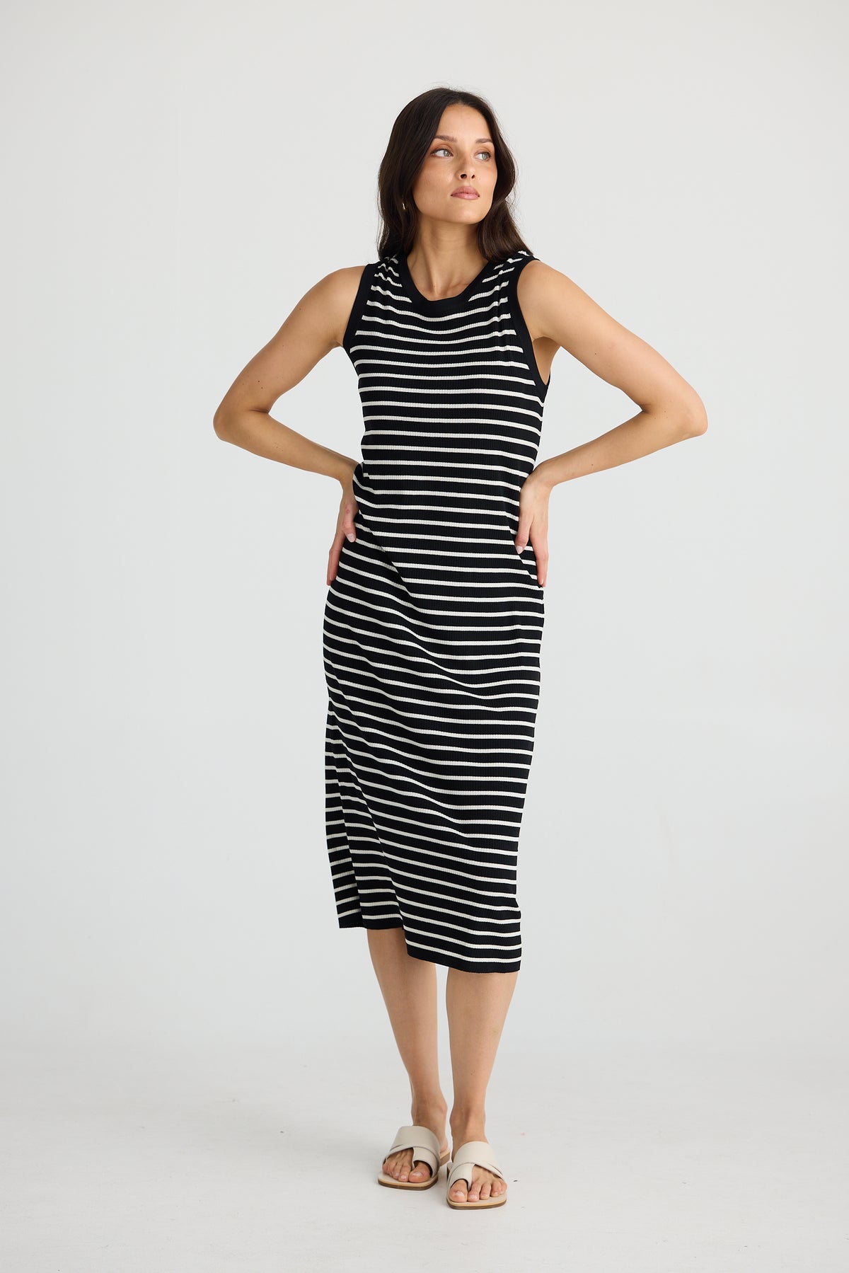 Squad Dress Black With Ecru Stripe