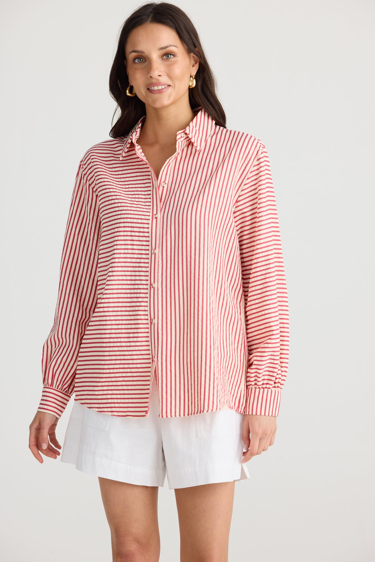 Audrey Shirt White With Red Stripe