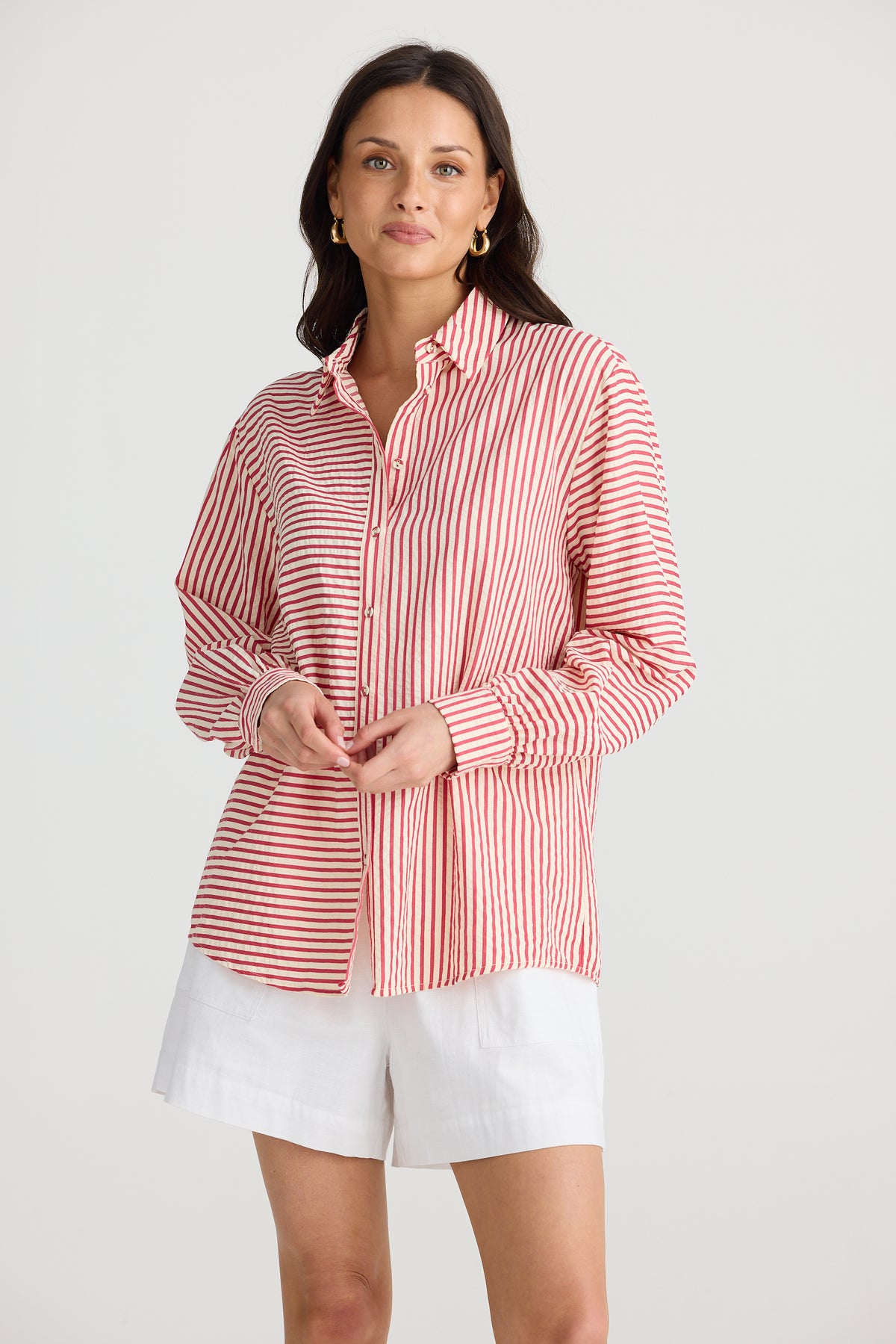 Audrey Shirt White With Red Stripe