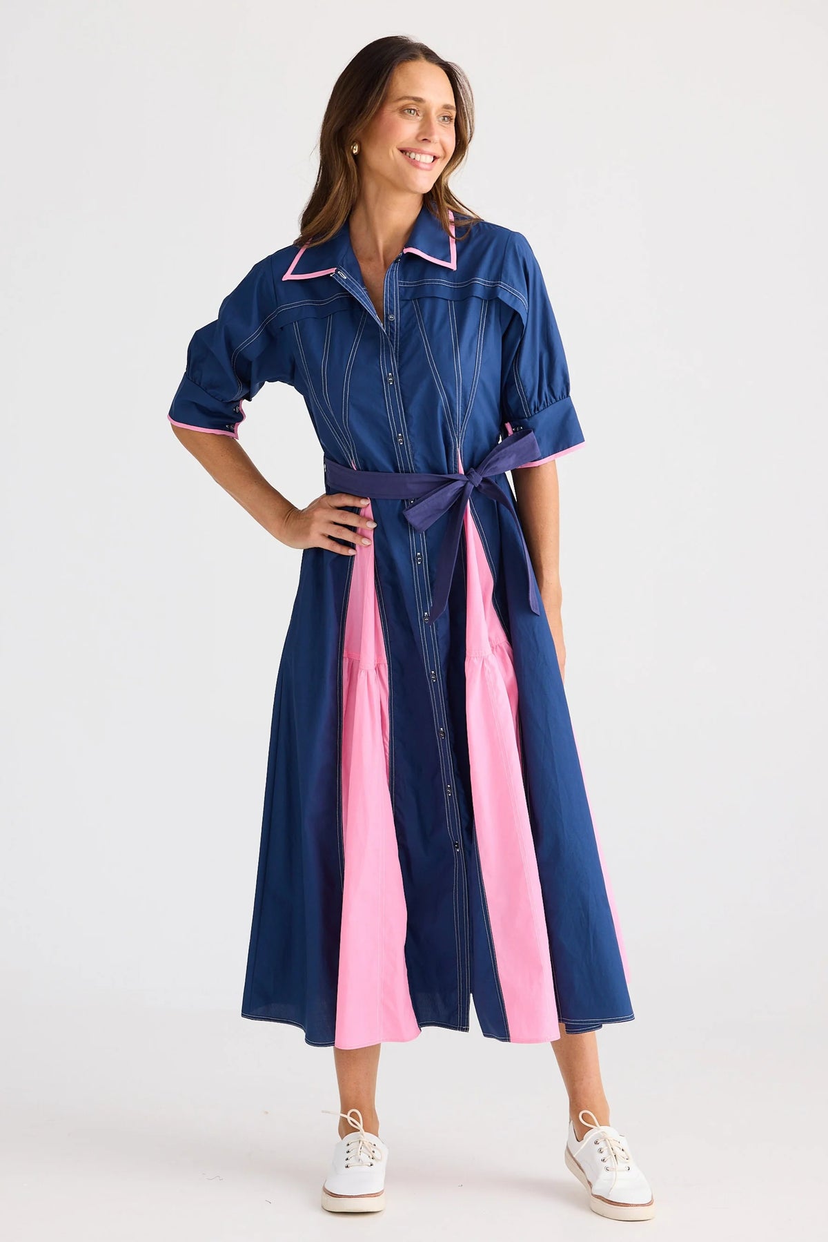 Aubree Dress Navy With Pink - PREORDER DELIVERY MID/END SEPT