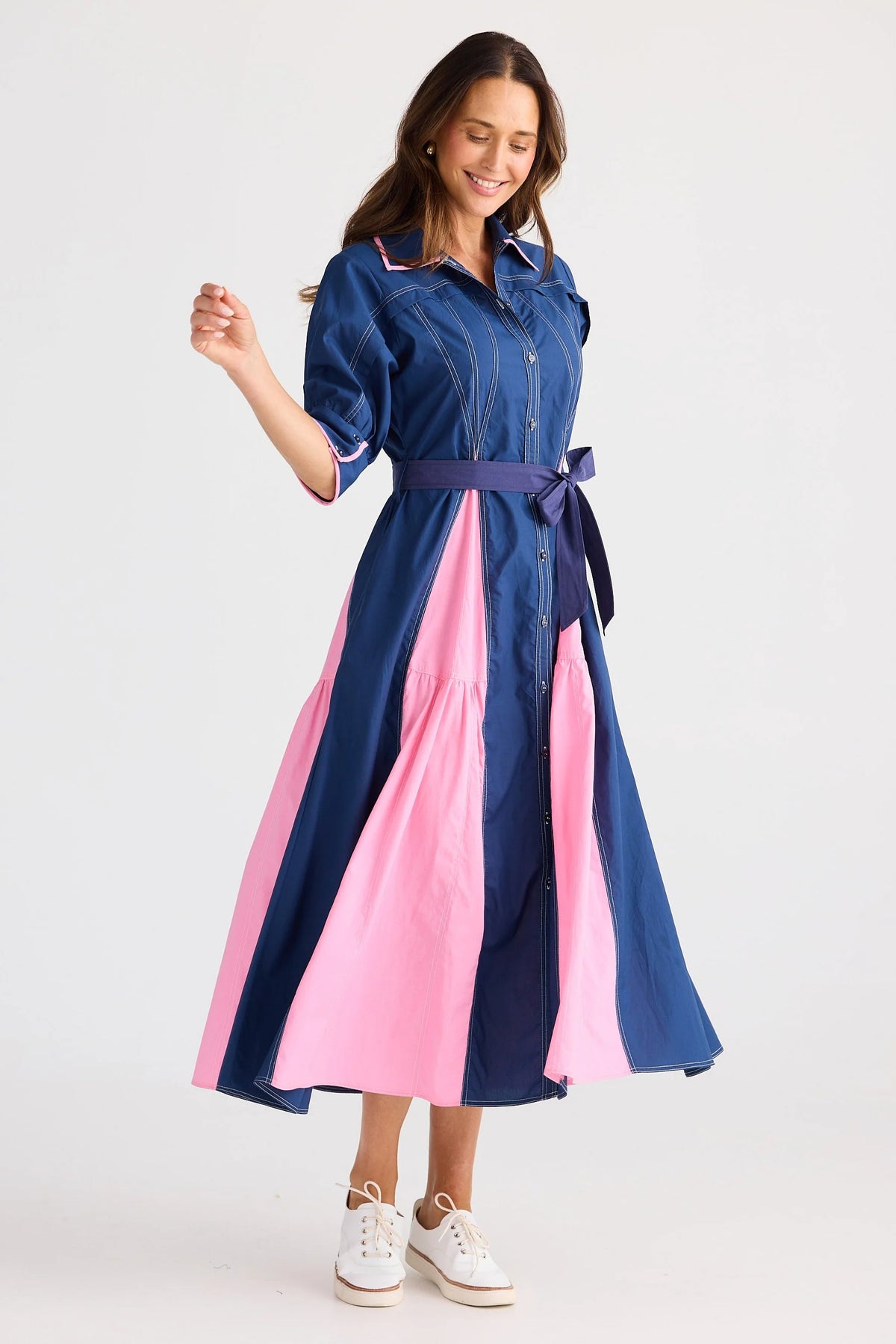Aubree Dress Navy With Pink - PREORDER DELIVERY MID/END SEPT