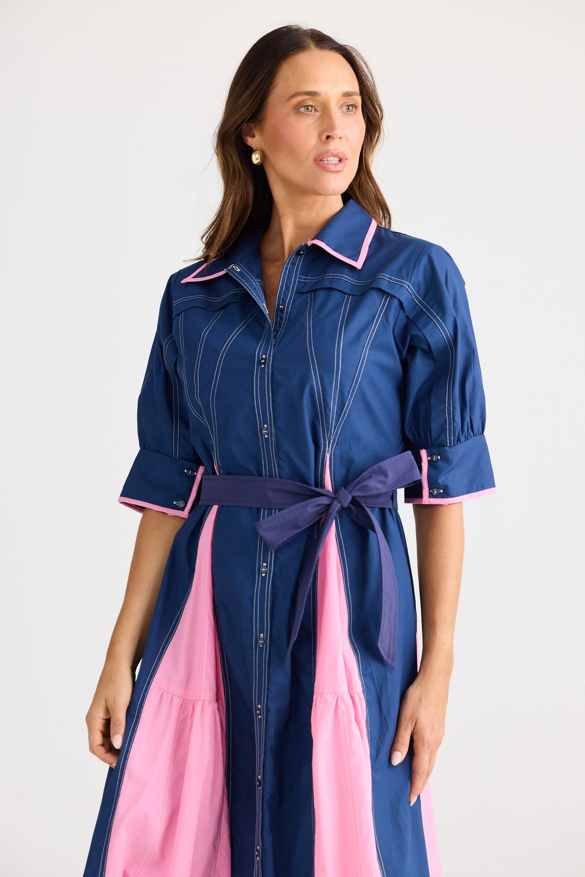 Aubree Dress Navy With Pink - PREORDER DELIVERY MID/END SEPT