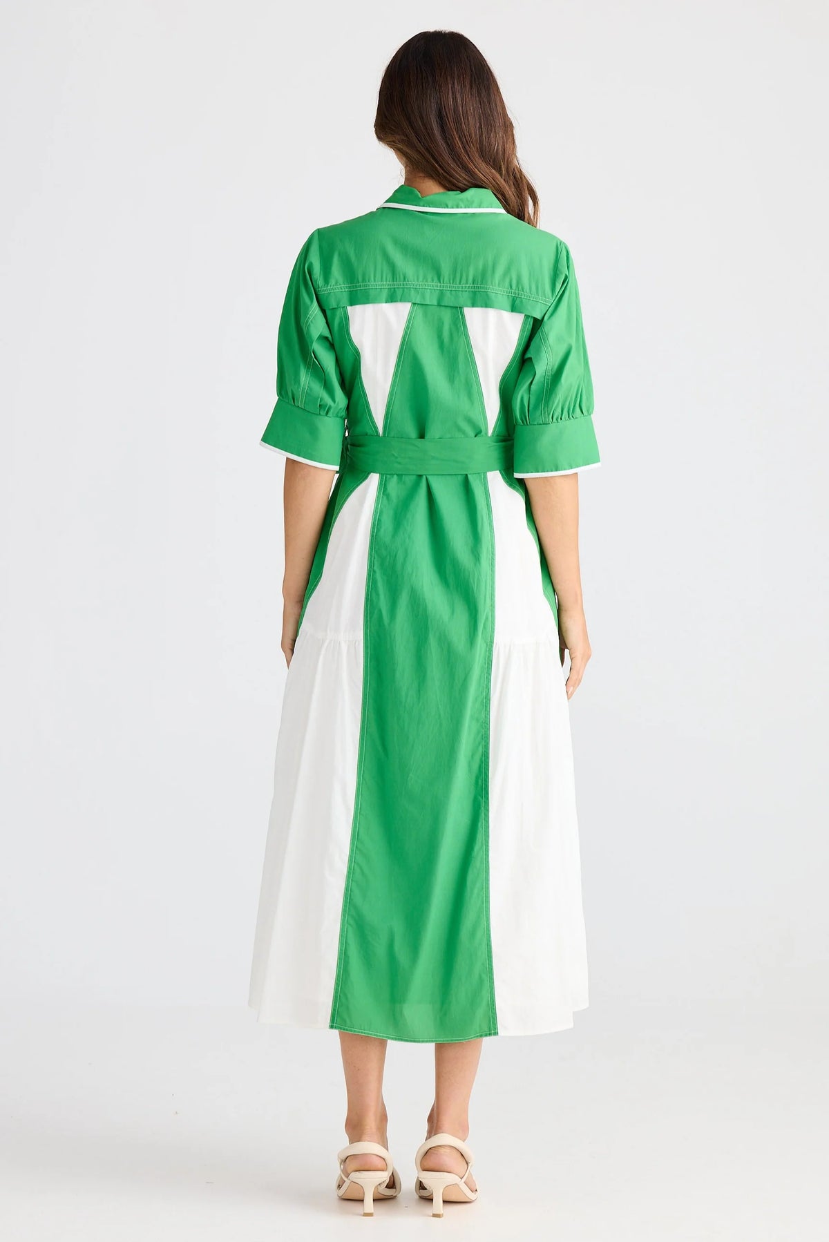 Aubree Dress Green With White - PREORDER DELIVERY MID/END SEPT