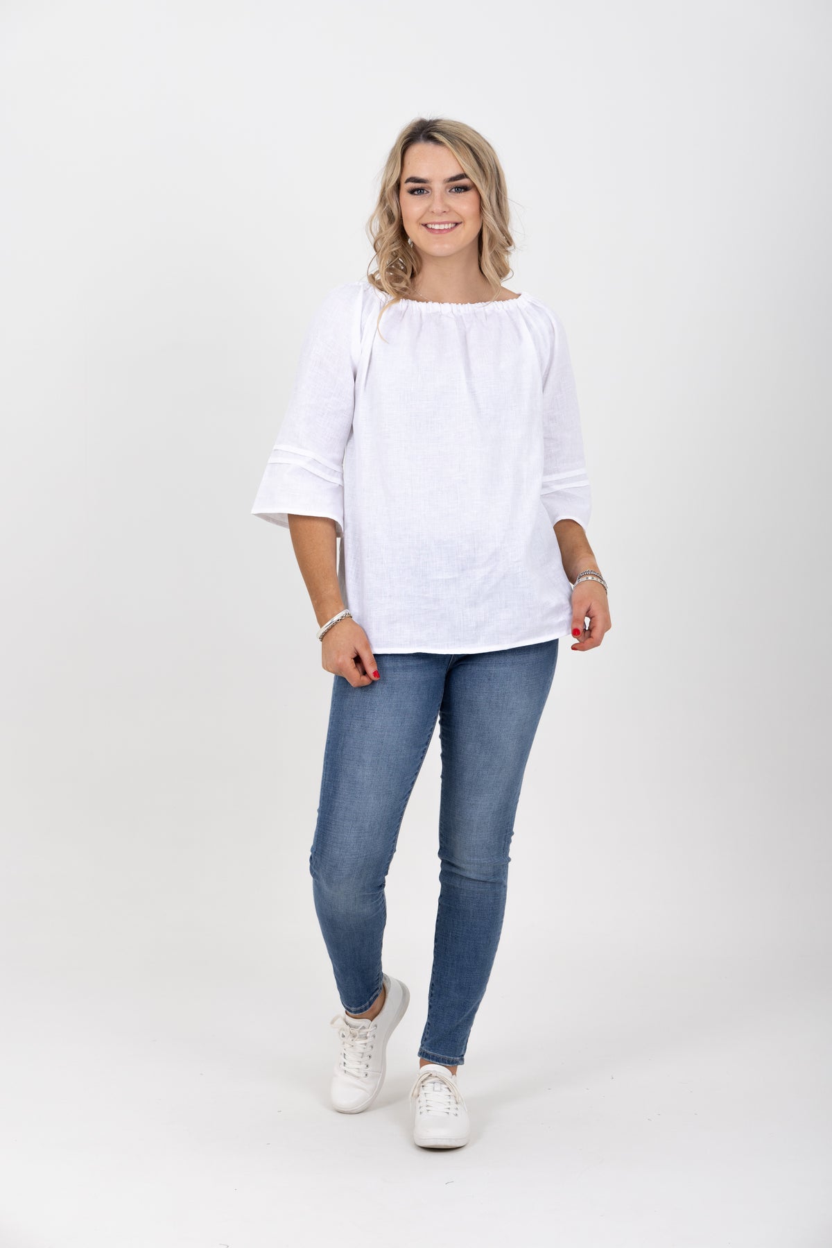 Gathered Boat Neck Top White