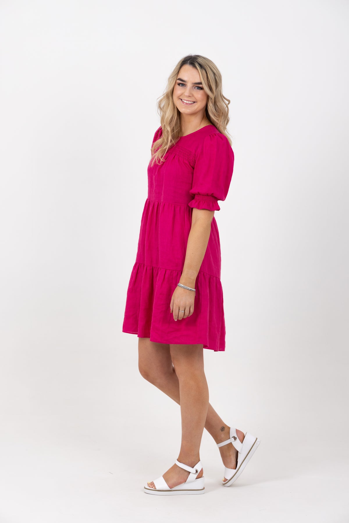 Fascinate Mini Dress Hot Pink Linen - EXCLUSIVE TO MINT