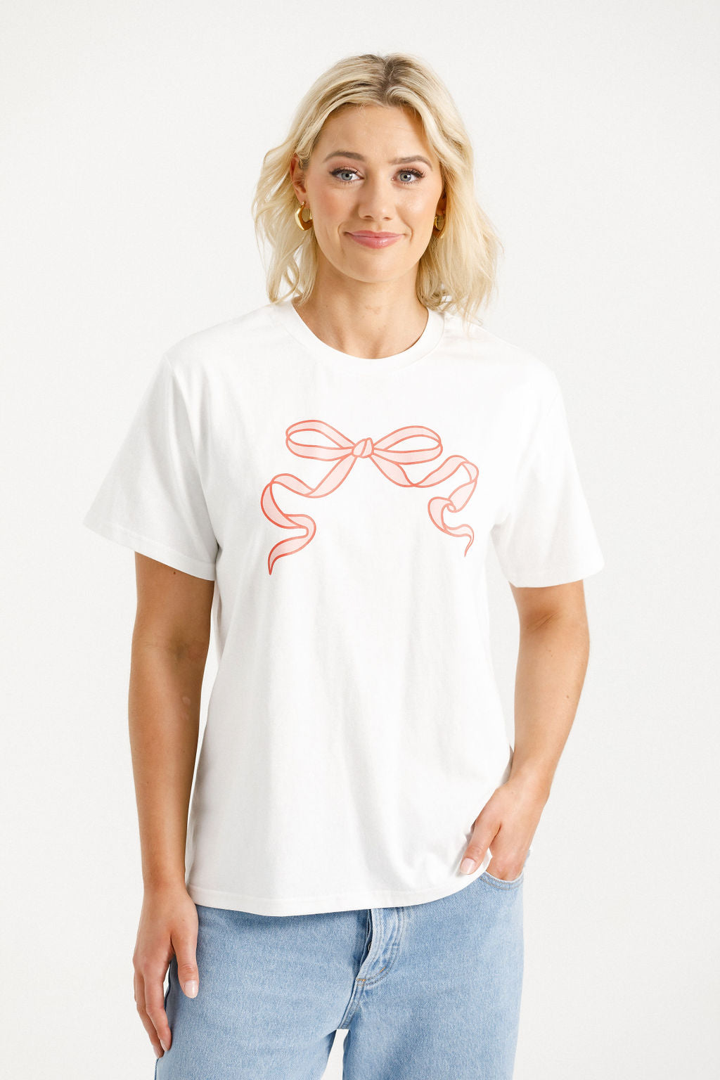 Chris Tee White with Blossom Berry Bow- PREORDER DELIVERY END AUGUST