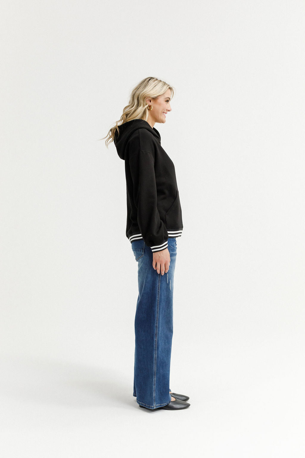 Elliot Hoodie Alpine Weight Black With Silver X And Stripe Cuffs