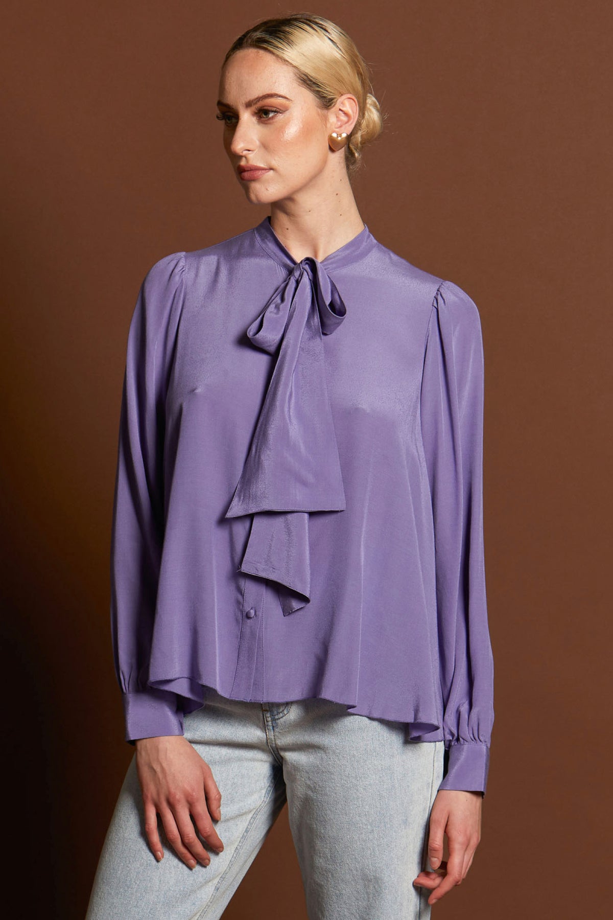 Everywhere Neck Tie Blouse Cornflower