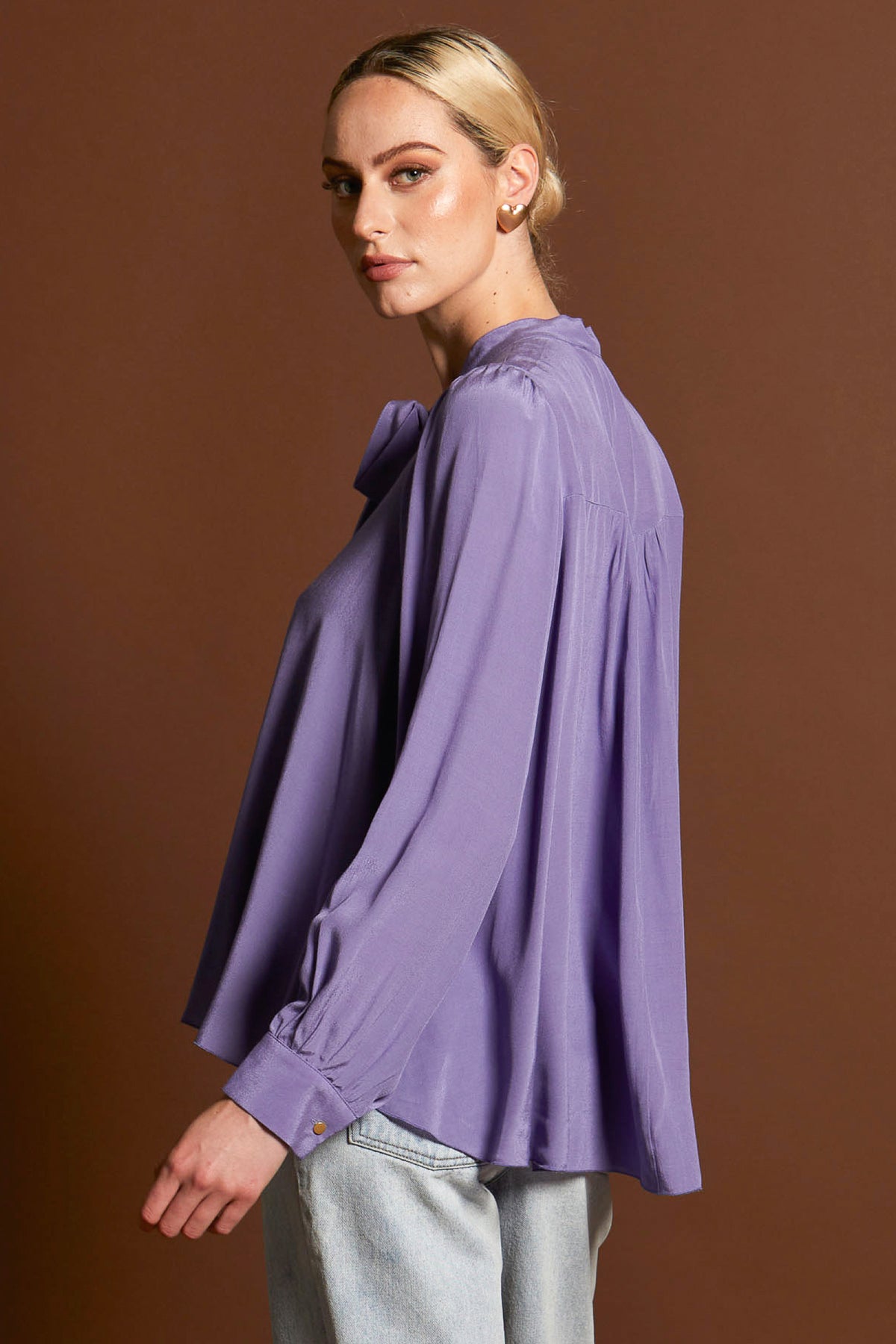 Everywhere Neck Tie Blouse Cornflower