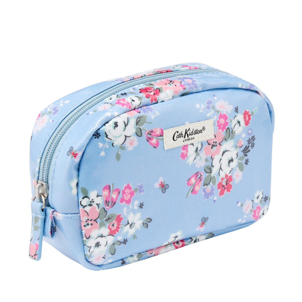 Make Up Bag With Mirror Pale Blue With Flowers