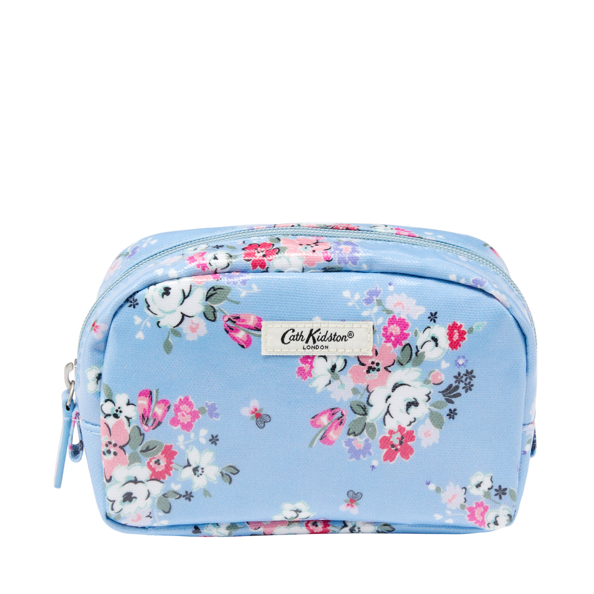 Make Up Bag With Mirror Pale Blue With Flowers