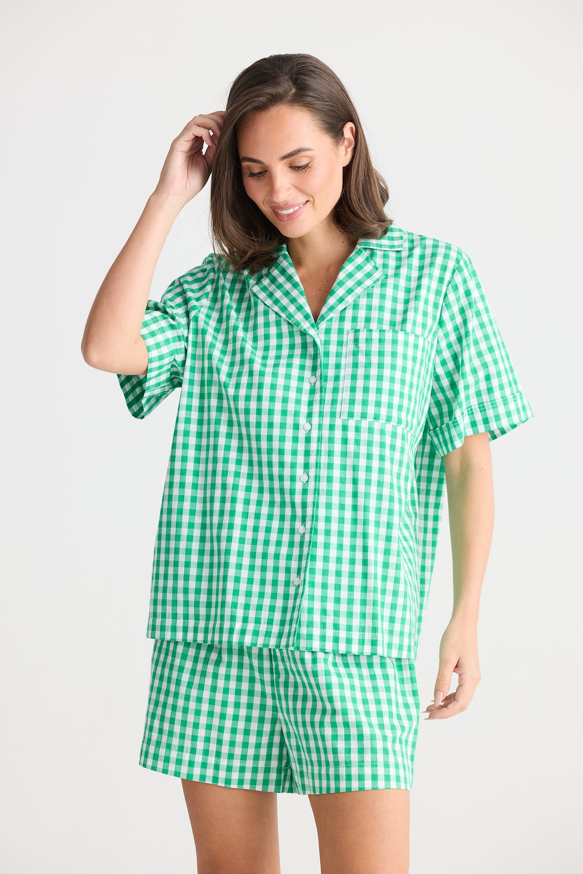 Stay In Bed Pyjama Set Green Check