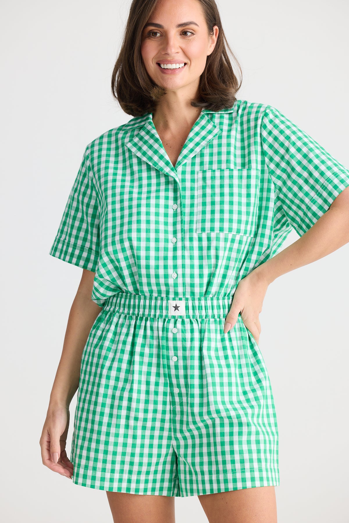 Stay In Bed Pyjama Set Green Check