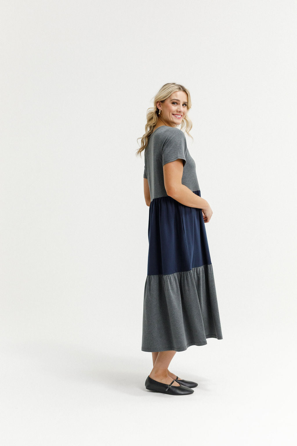 Kaitlin Dress Charcoal And Navy