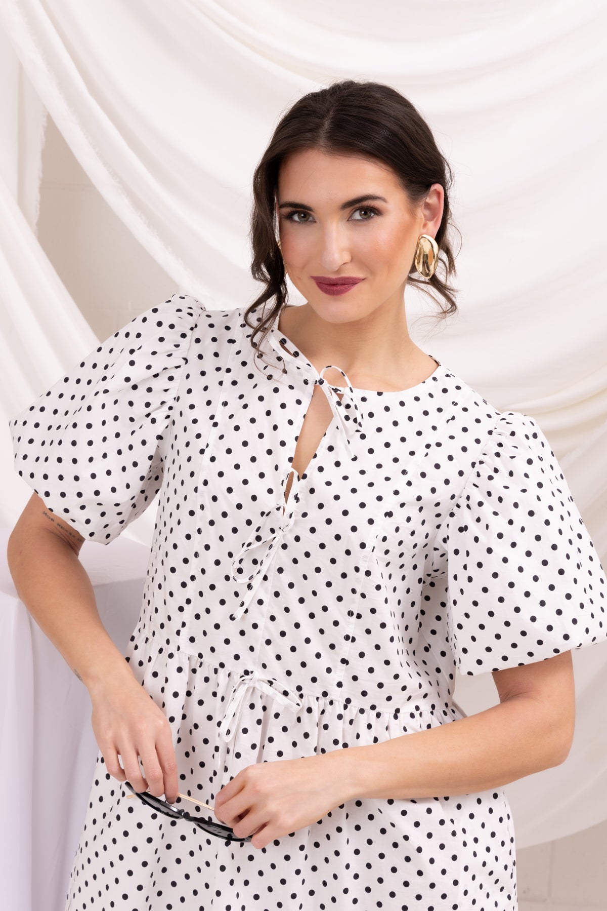 Belle Bow Dress Cotton Spot