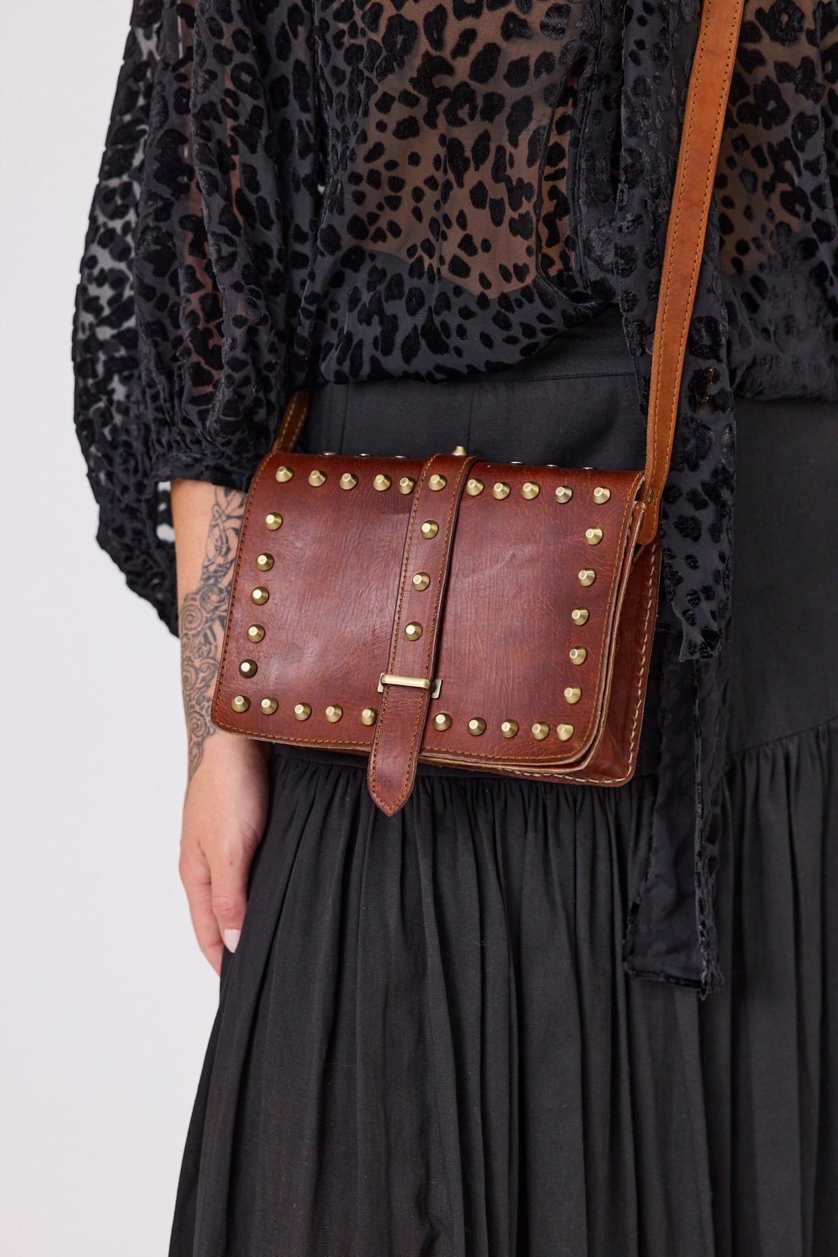 Rogue Studded Leather Bag Cognac